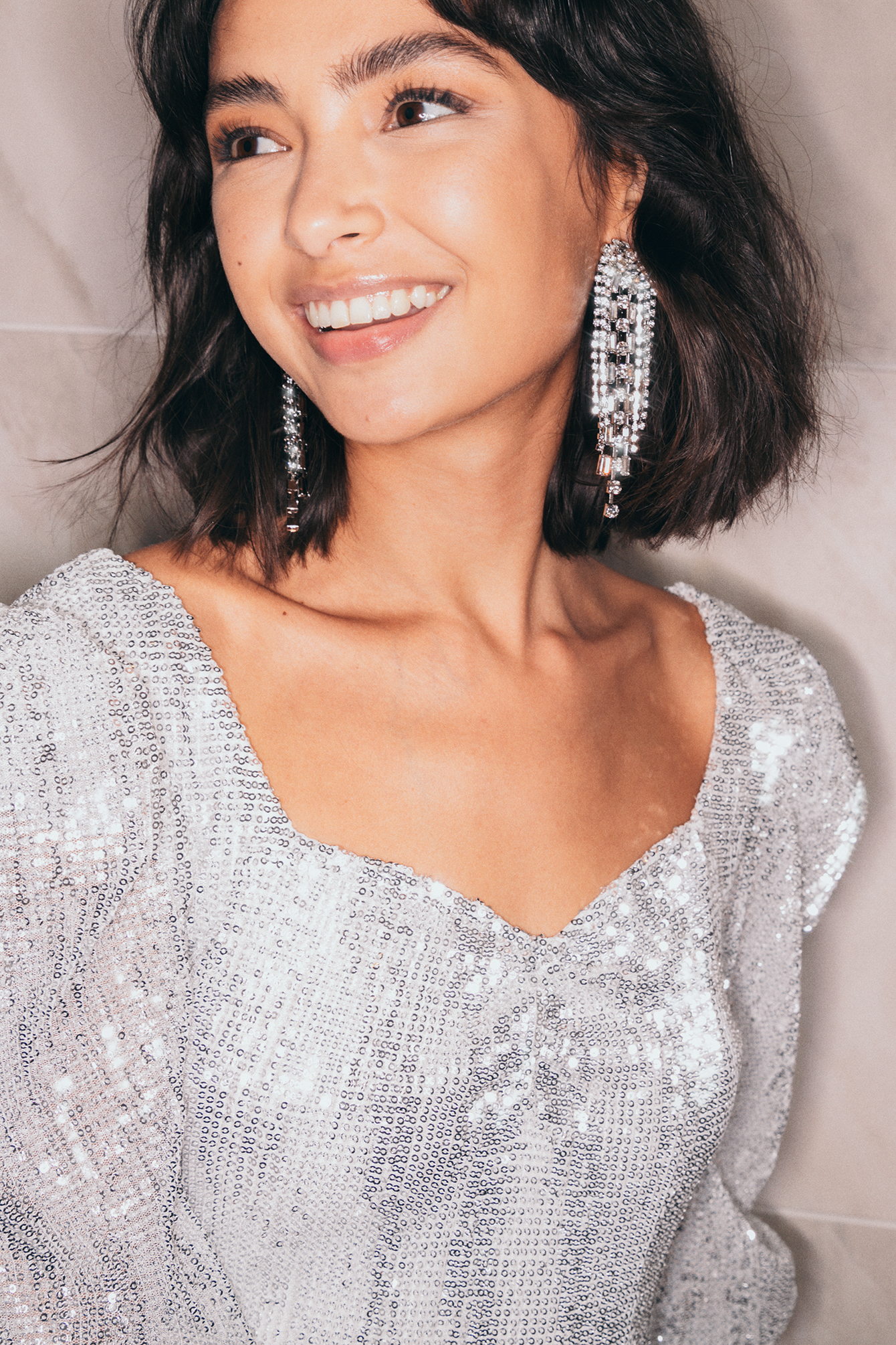 Silver Puff Shoulder Sequin Top