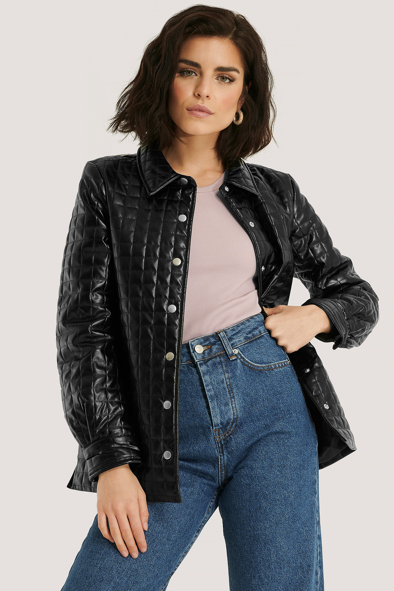 Black Quilted PU Jacket