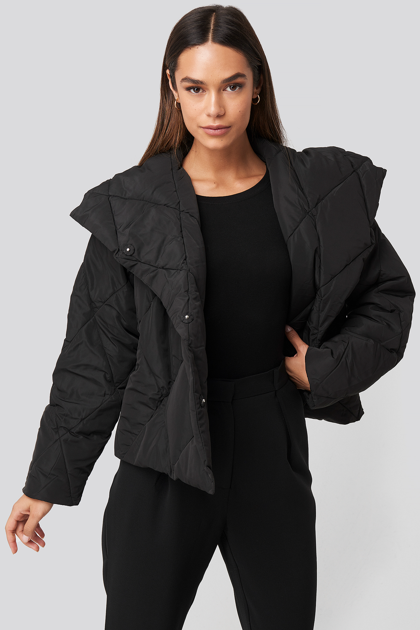 Black NA-KD Quilted Short Padded Jacket