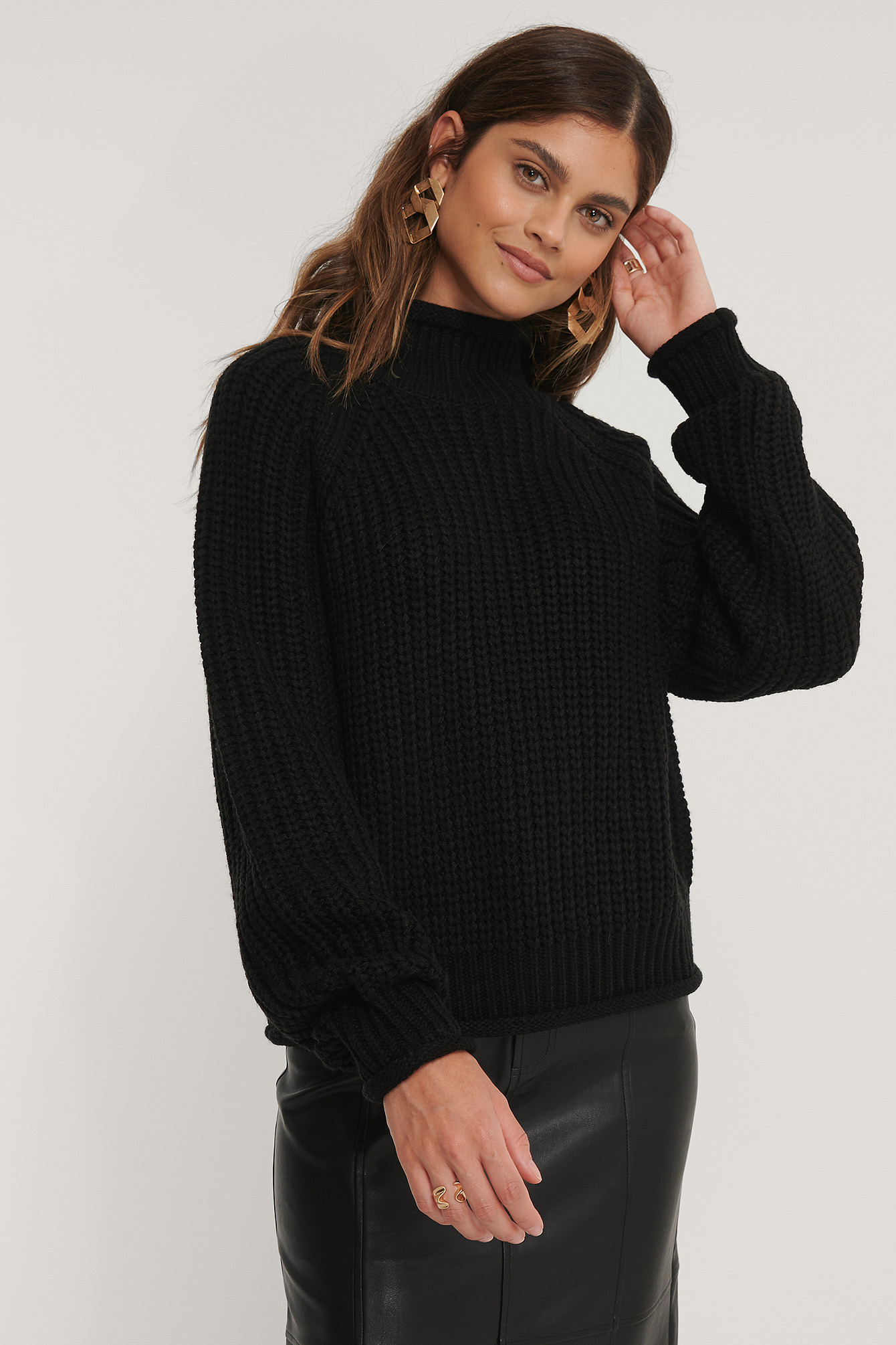 Black Pull En Tricot À Manches Raglan