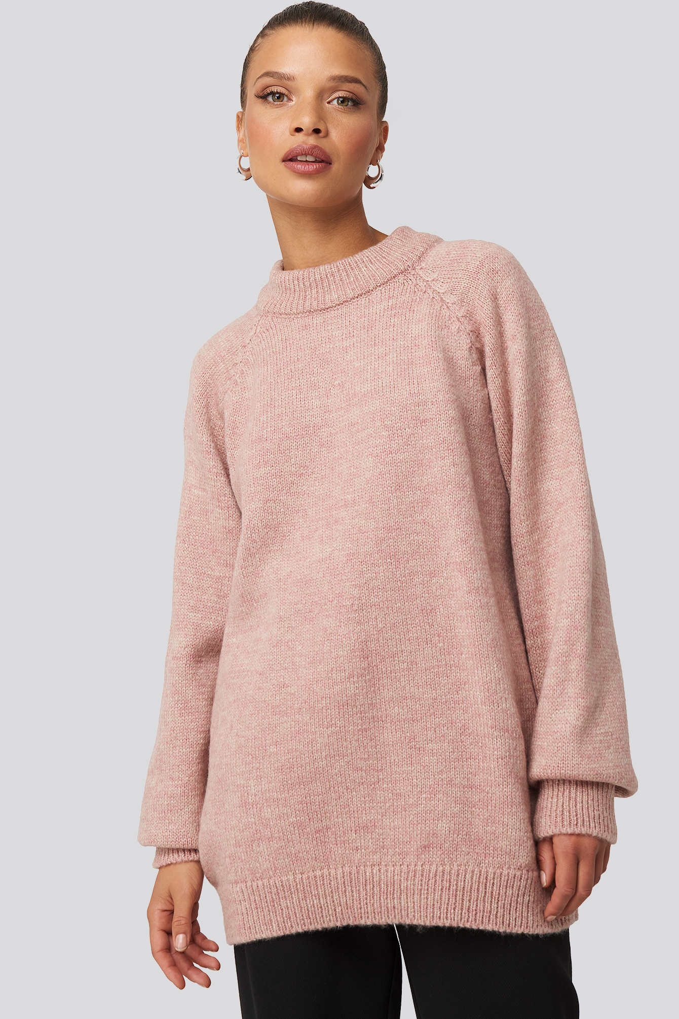 Dusty Rose Raglan Sleeve Knitted Sweater