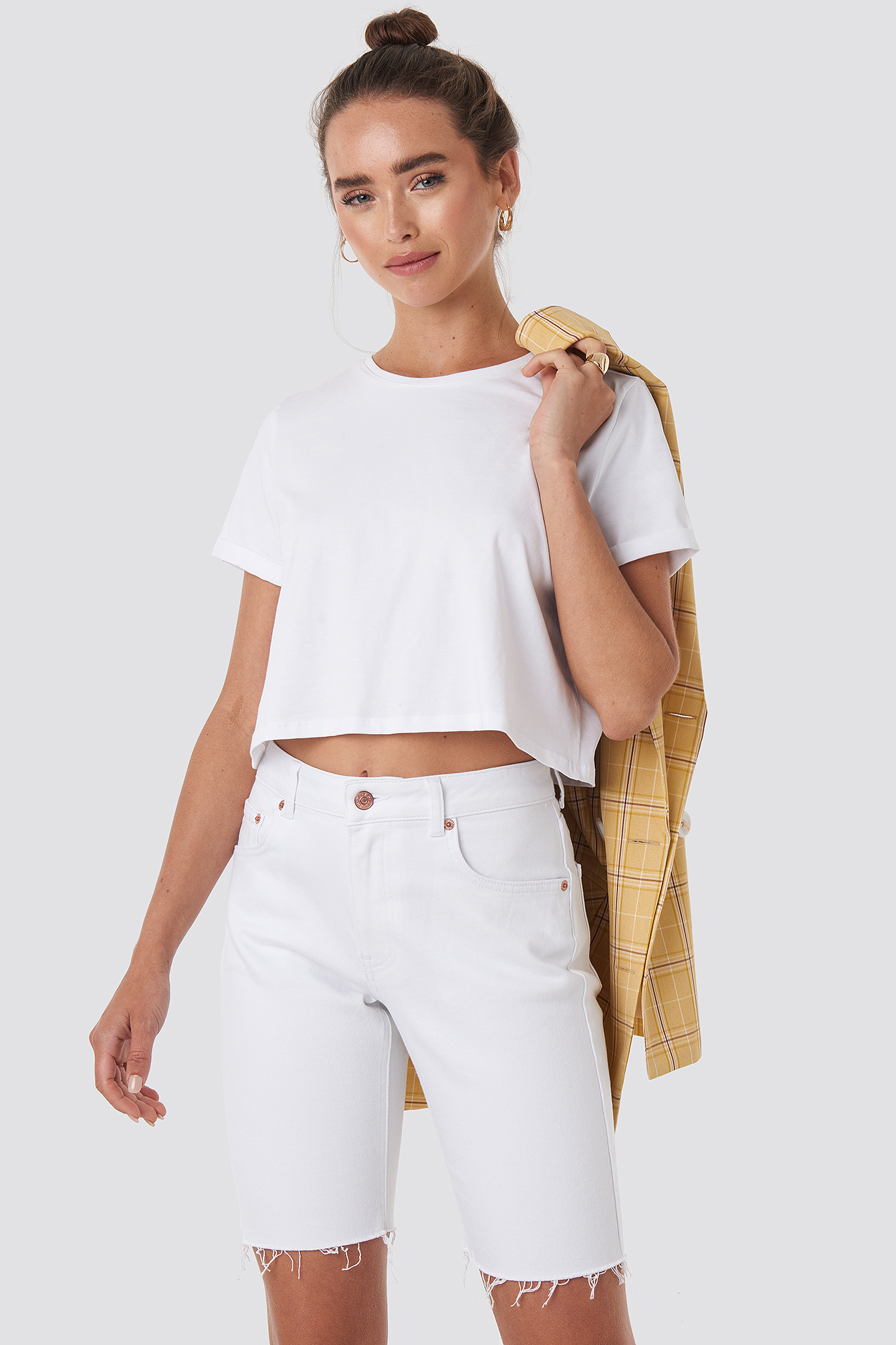 Raw Hem Denim Cycling Shorts Blanc | na 