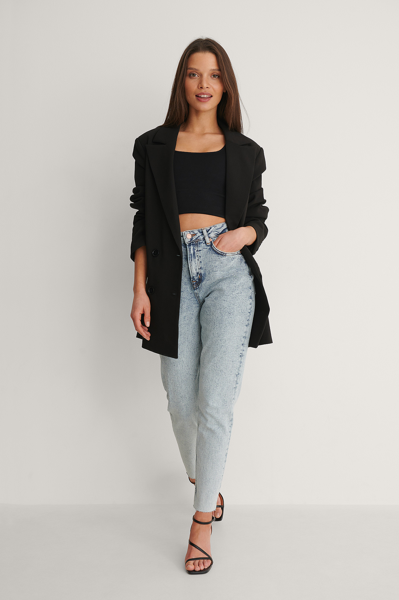 Acid Blue Jean Mom À Ourlet Brut