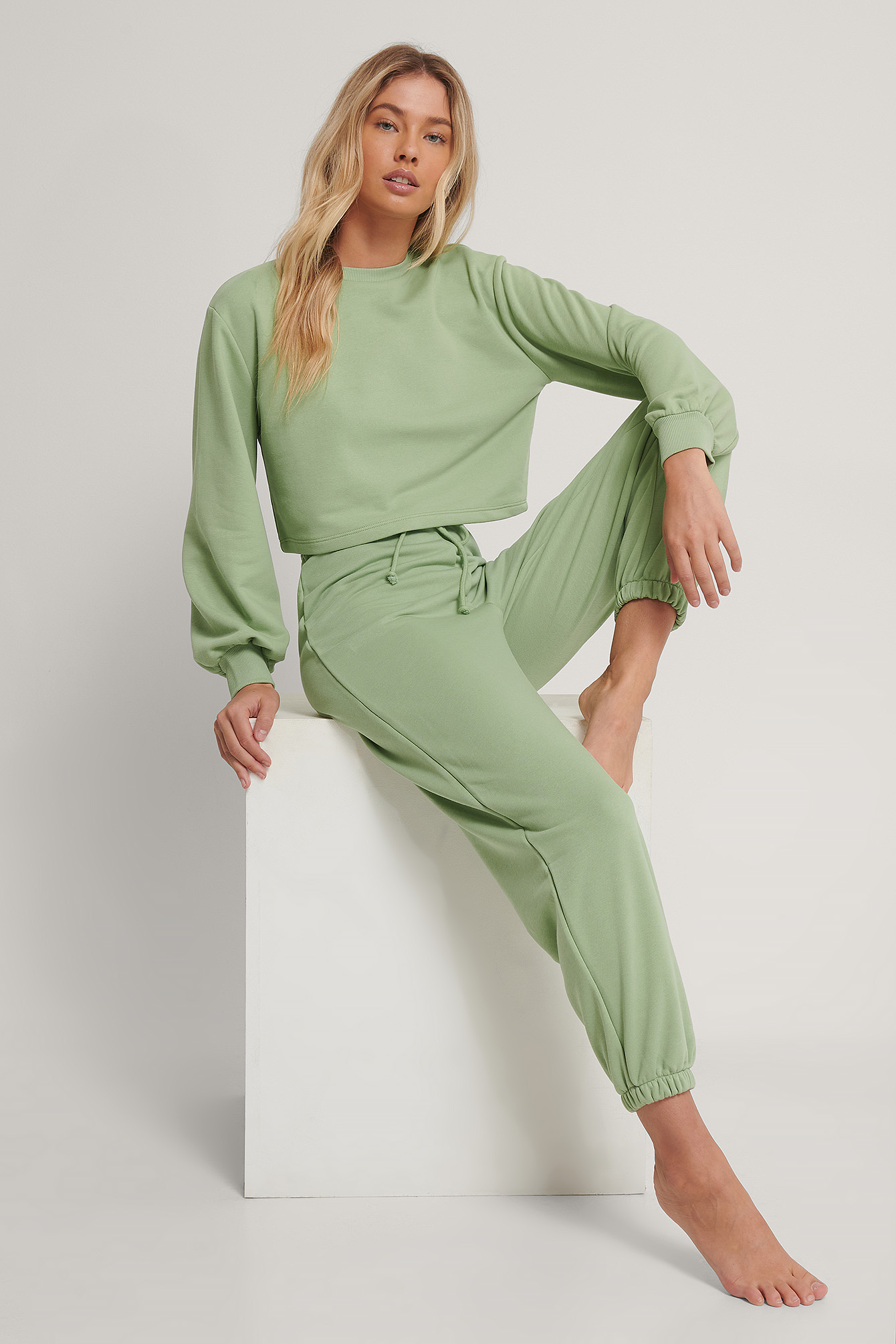 Green Pantalon de survêtement à cordon biologiques