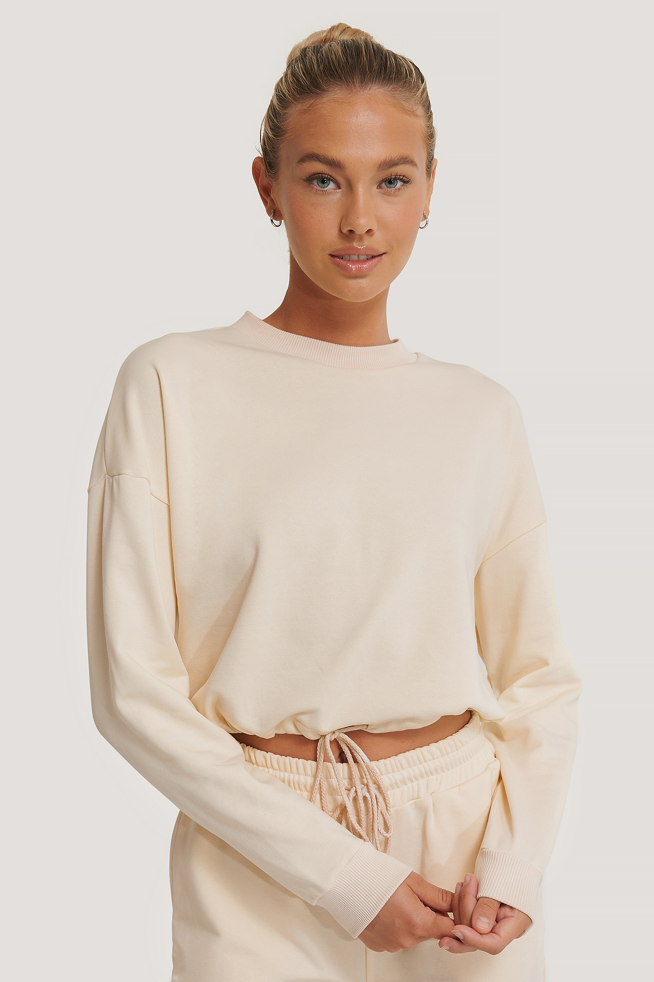 Beige Biologique Sweatshirt À Cordon
