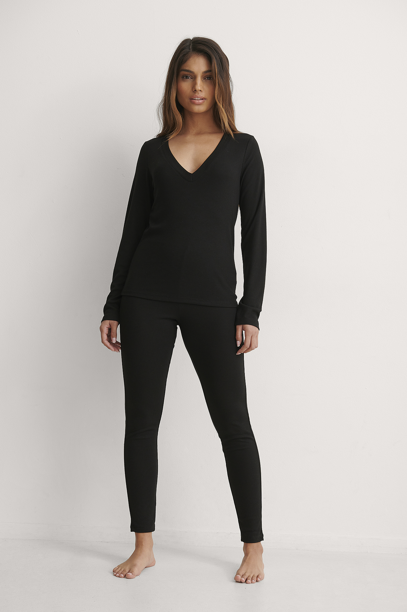 Black Collants Taille Haute Recyclés Côtelés