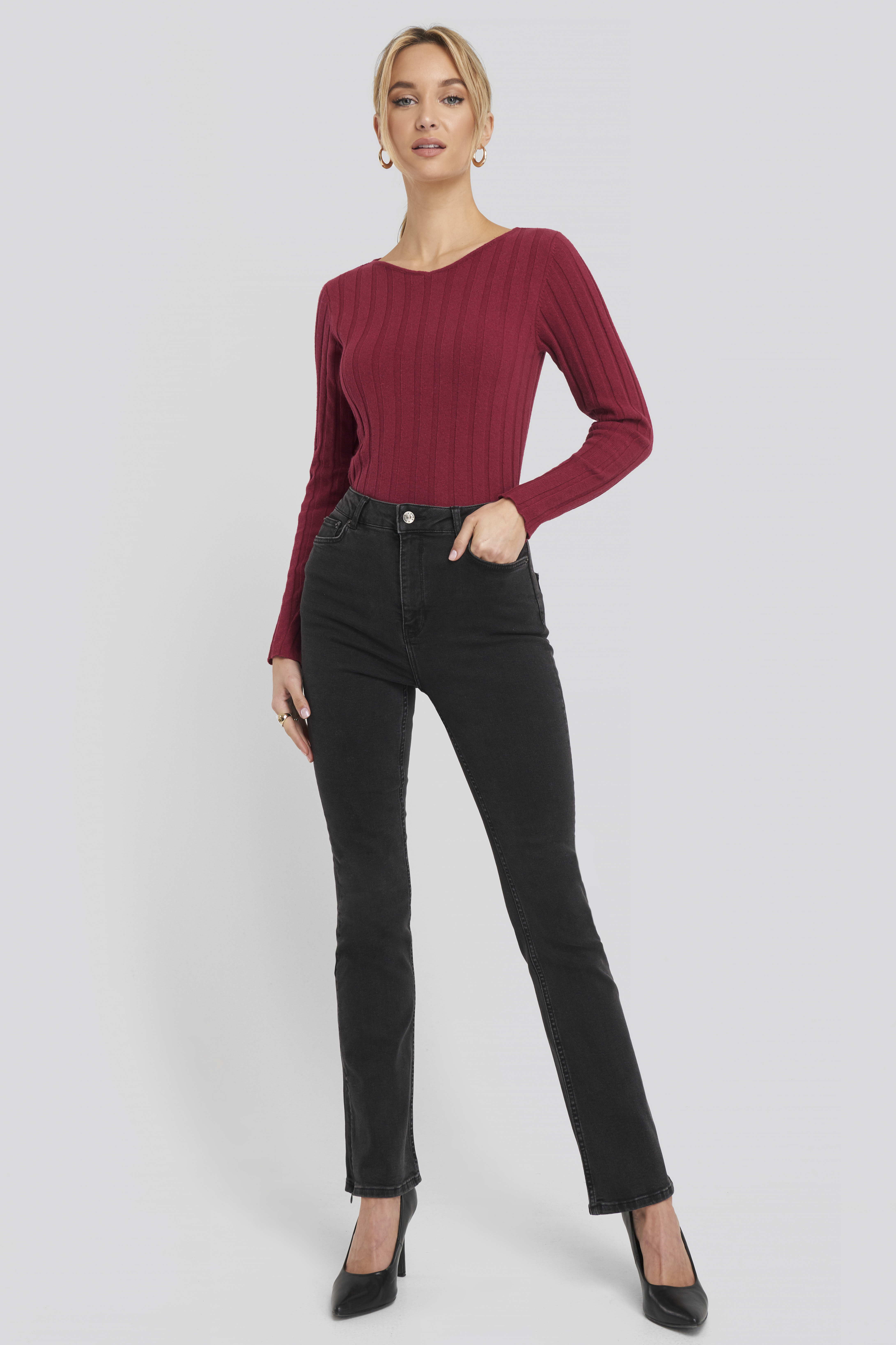 Washed Black Recycled Split Hem Skinny Jeans