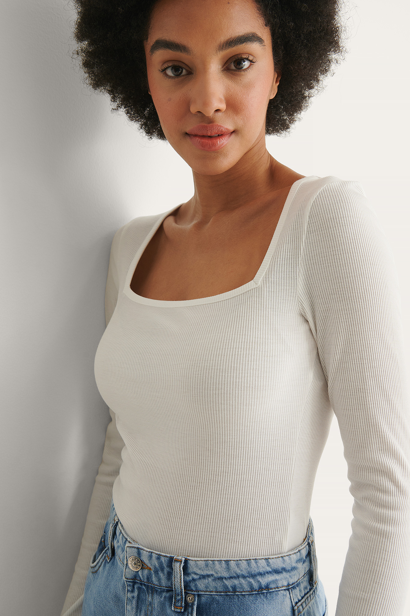 Offwhite Haut Côtelé À Col Carré Recyclé