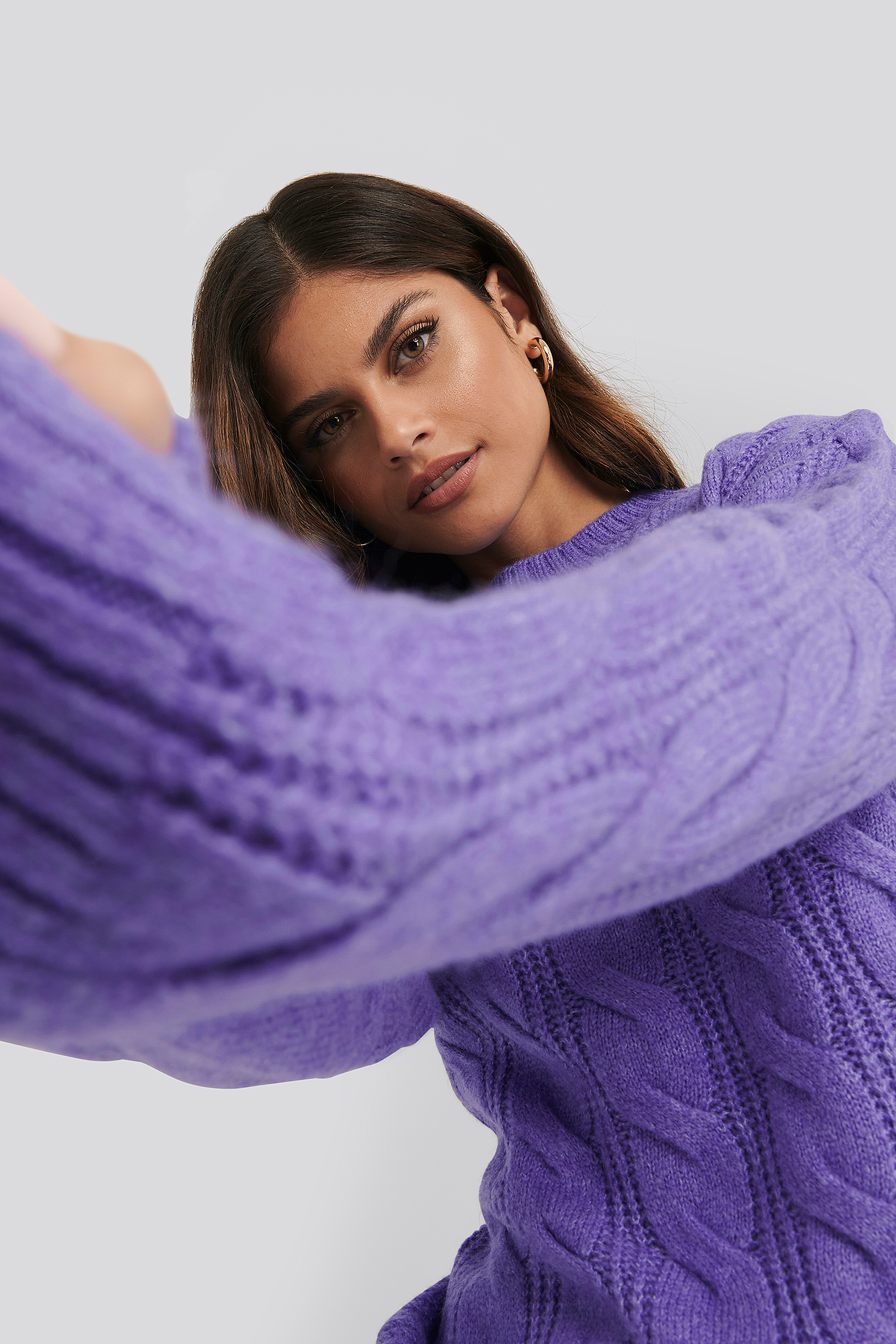 Purple NA-KD Regular Cable Knitted Sweater