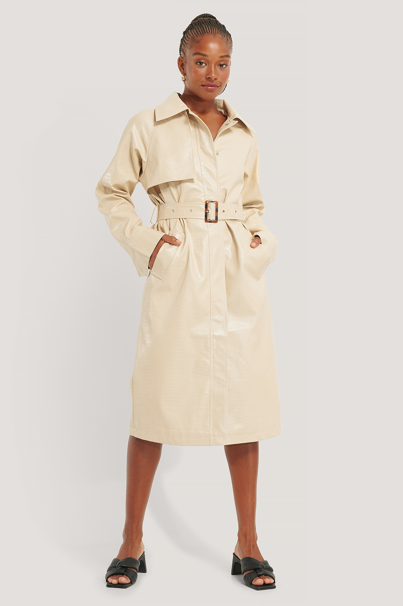 Offwhite Manteau Long En Faux Cuir Reptile