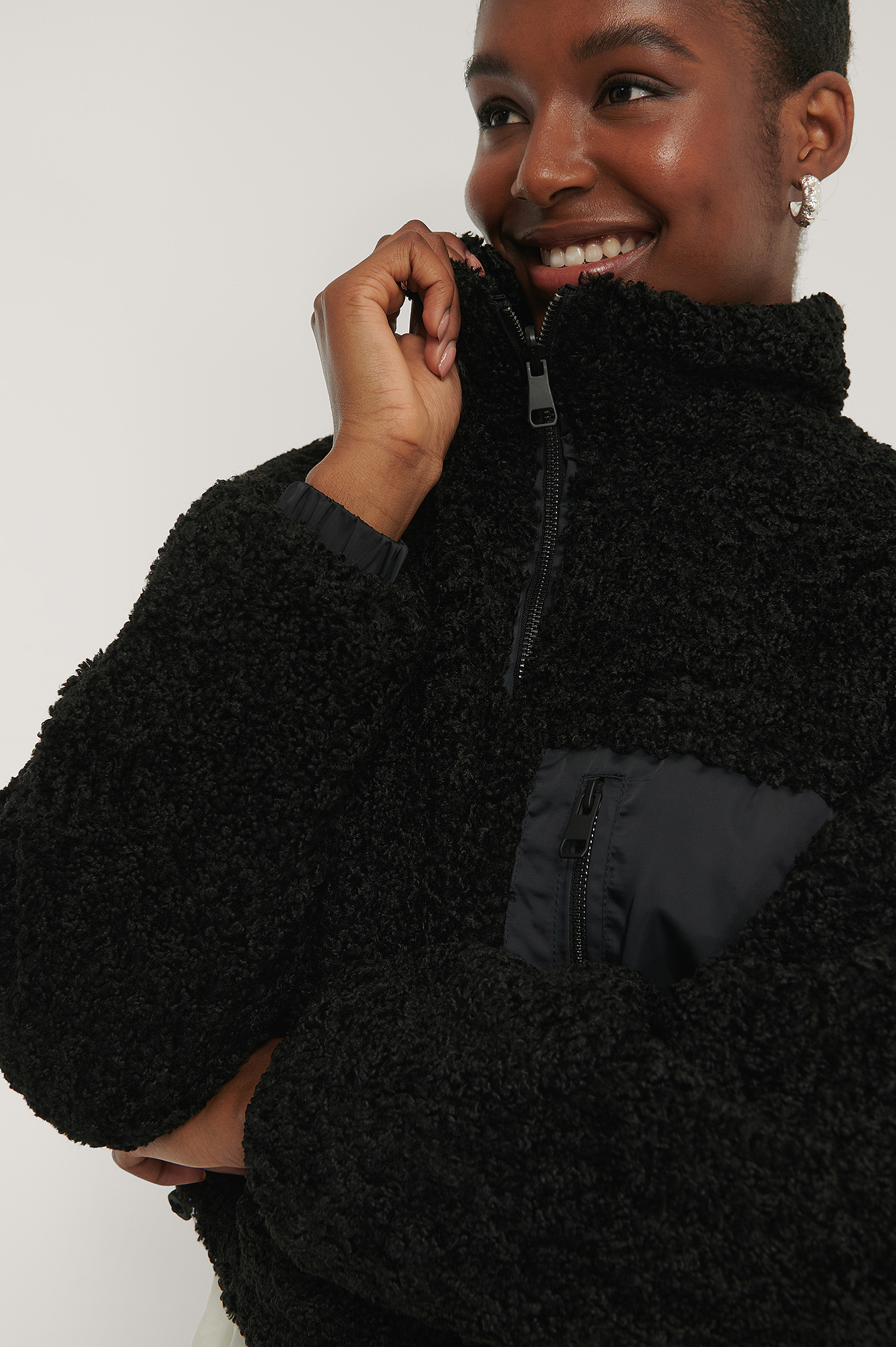 Black Veste En Peluche Réversible