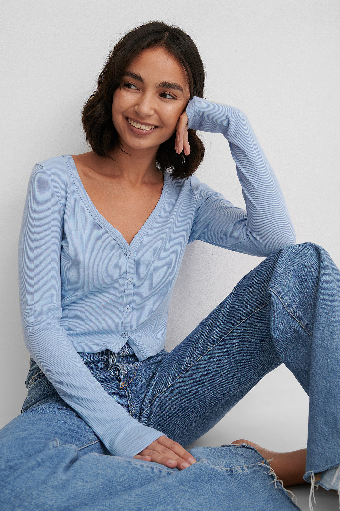 Dusty Blue Cardigan Boutonné