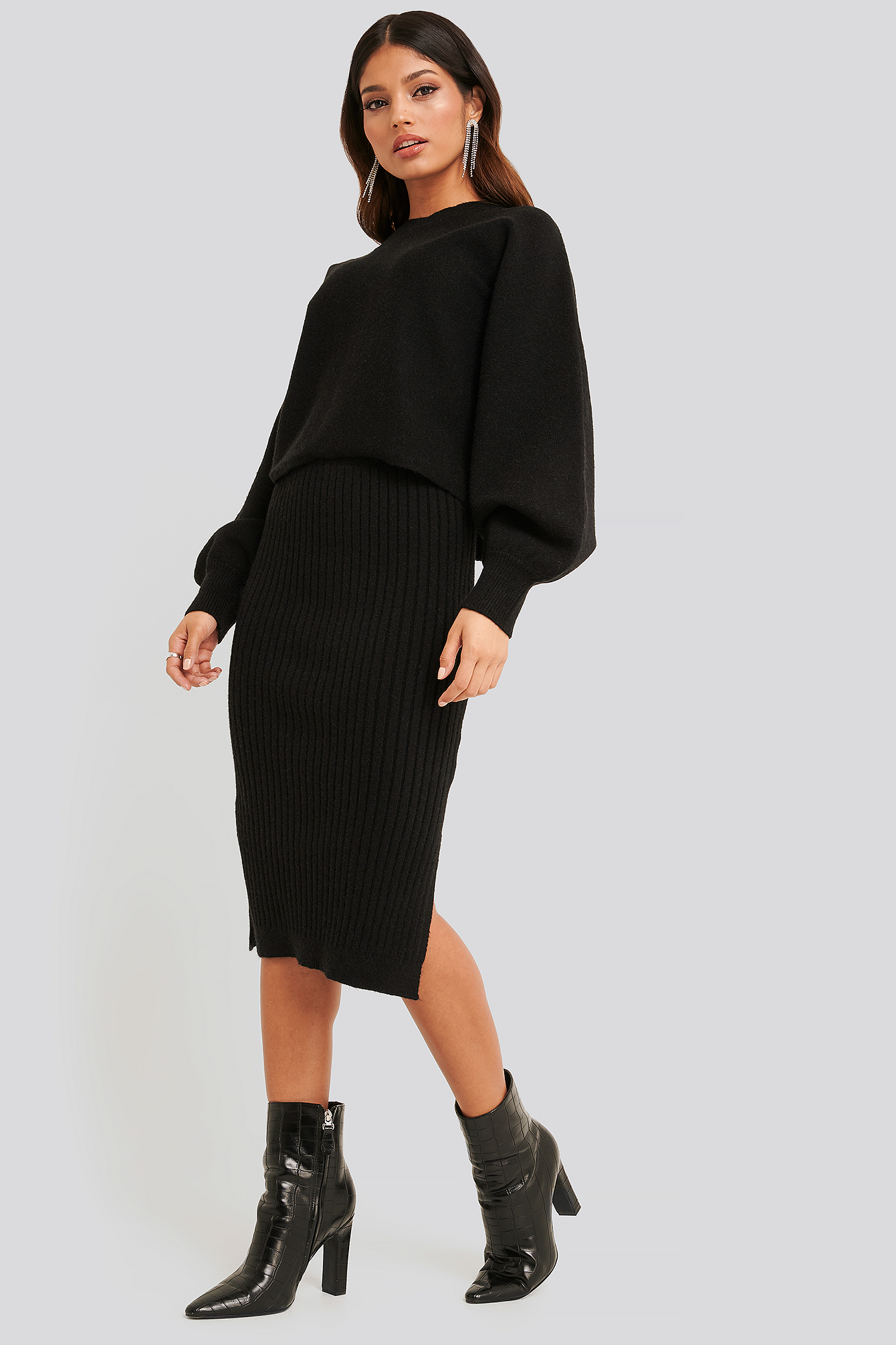 Black NA-KD Rib Knitted Skirt