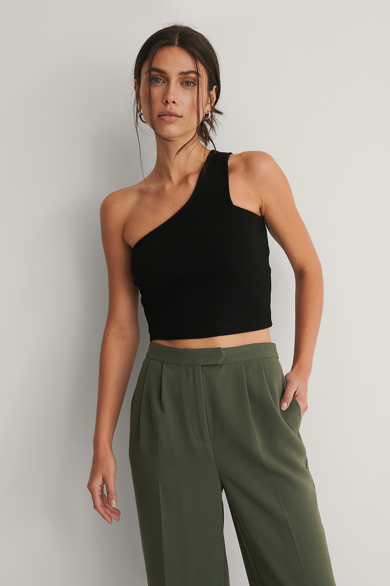 Black Haut Côtelé À Une Épaule