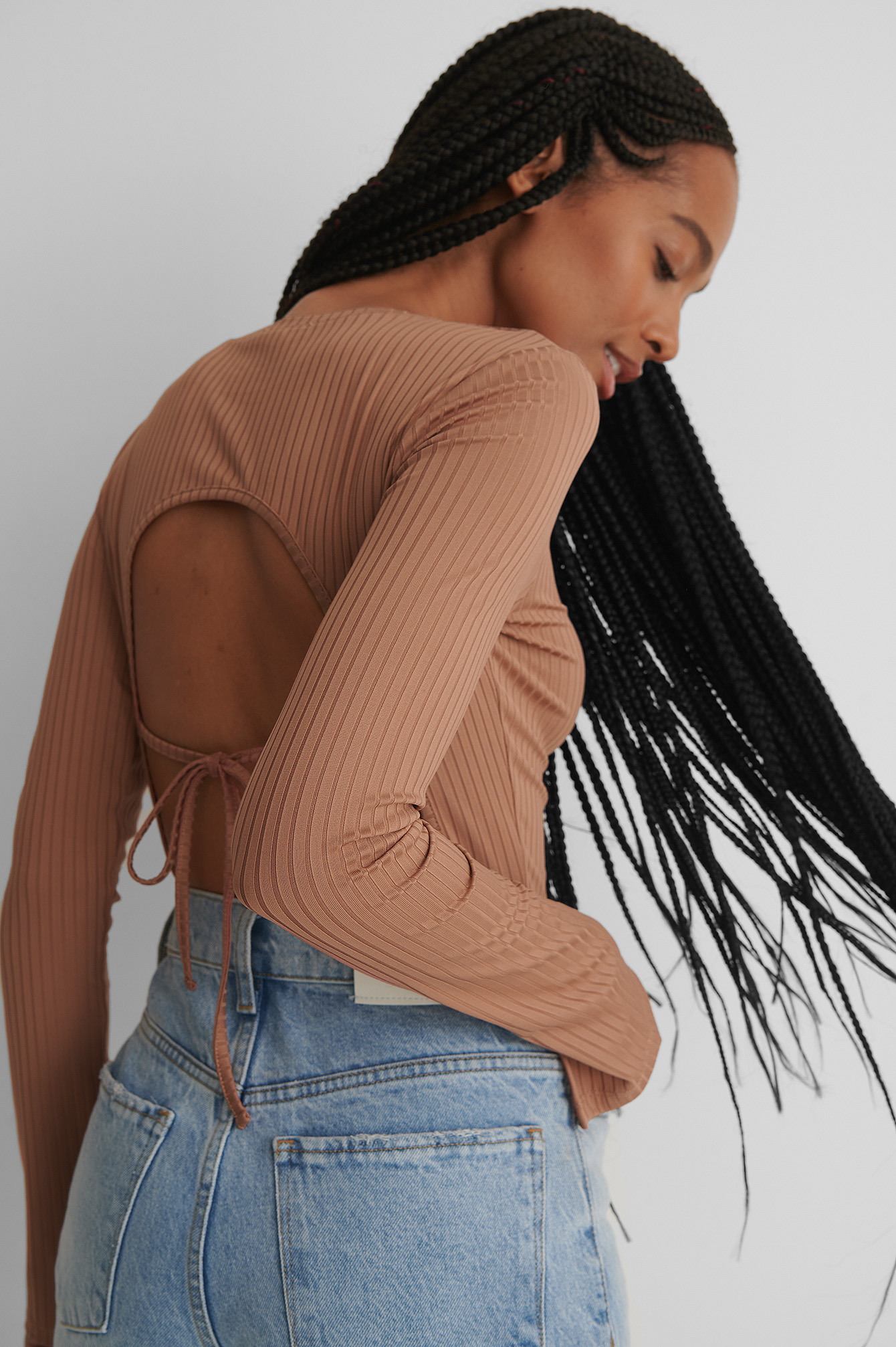 Dusty Pink Haut Côtelé À Dos Ouvert