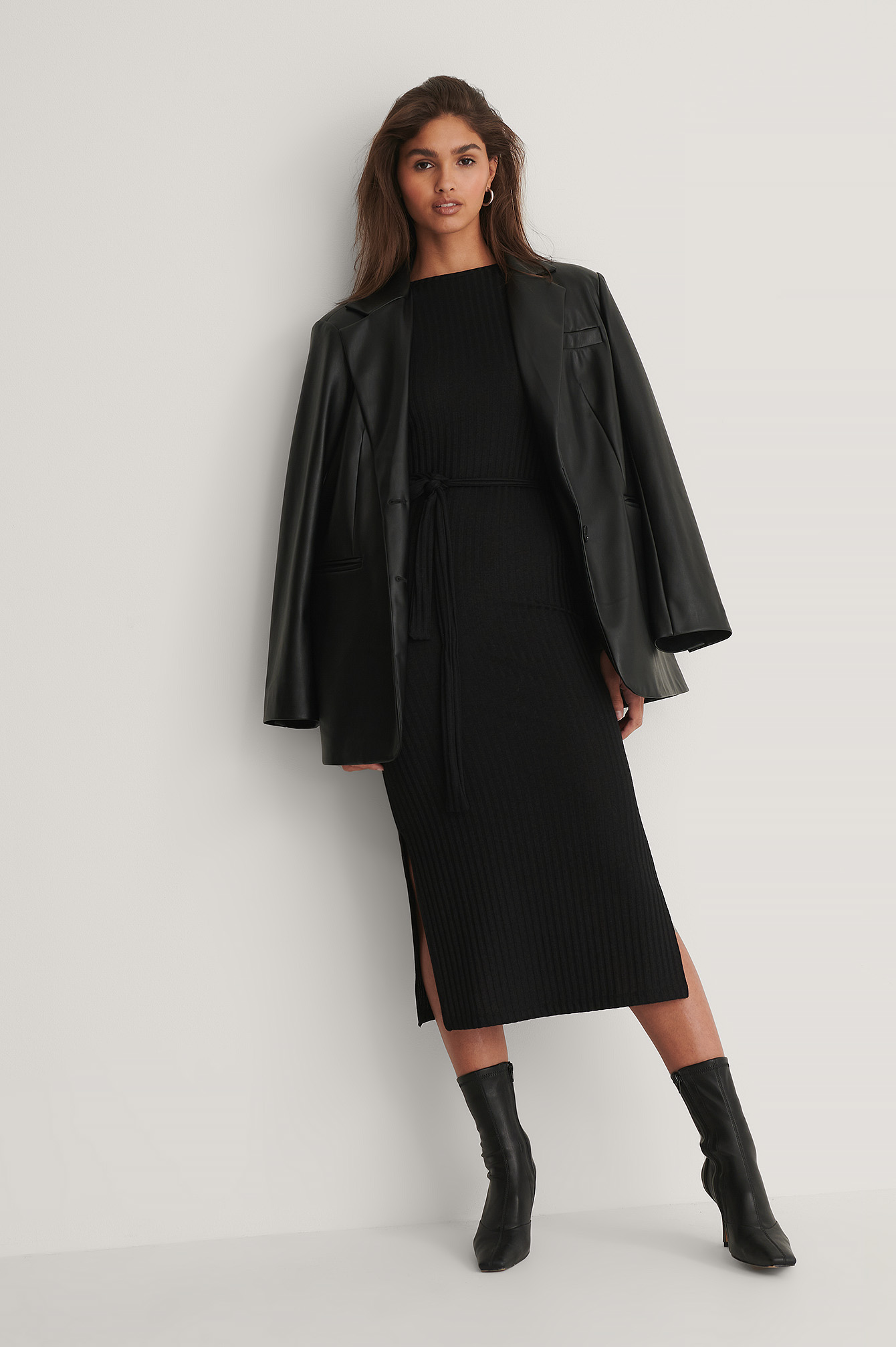 Black Recyclée Robe En Maille Côtelée