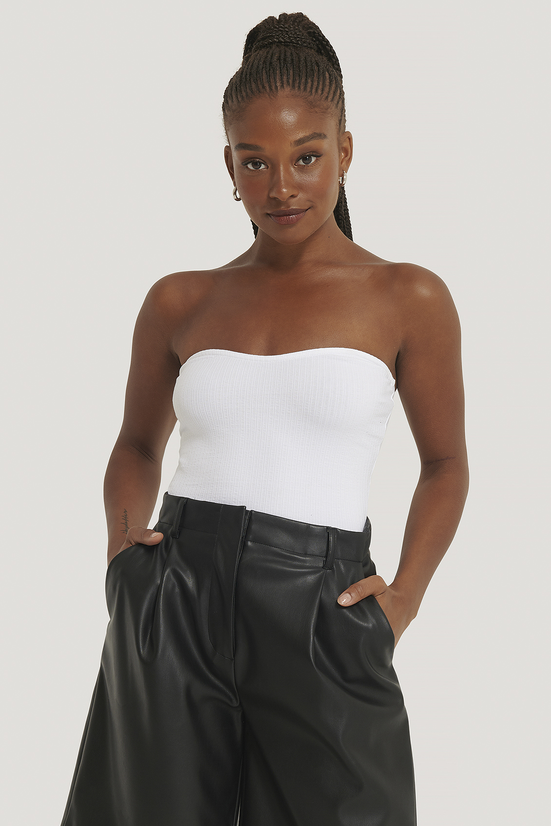 White Haut Bustier Côtelé