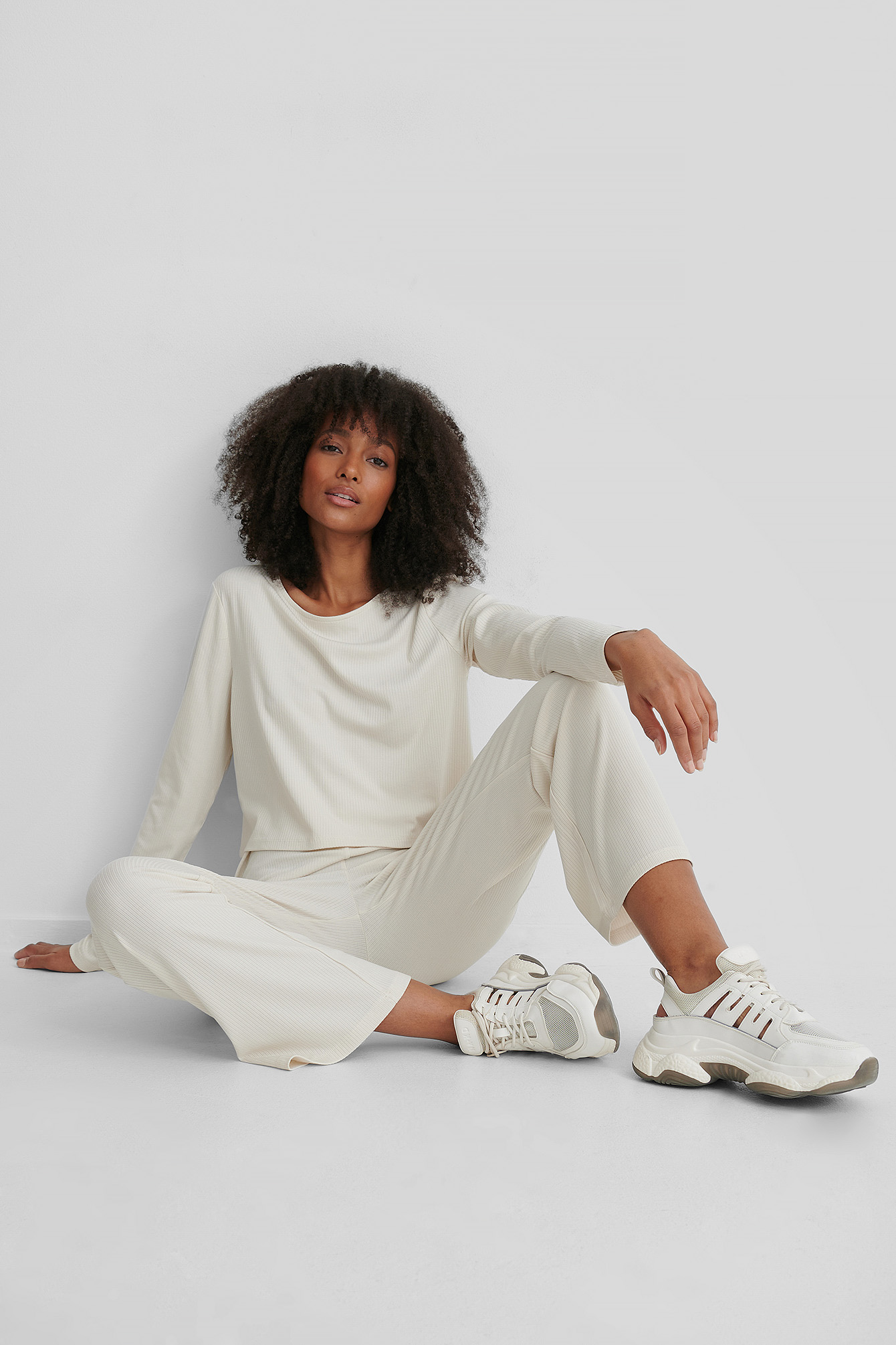 Dusty Light Beige Pantalon Côtelé