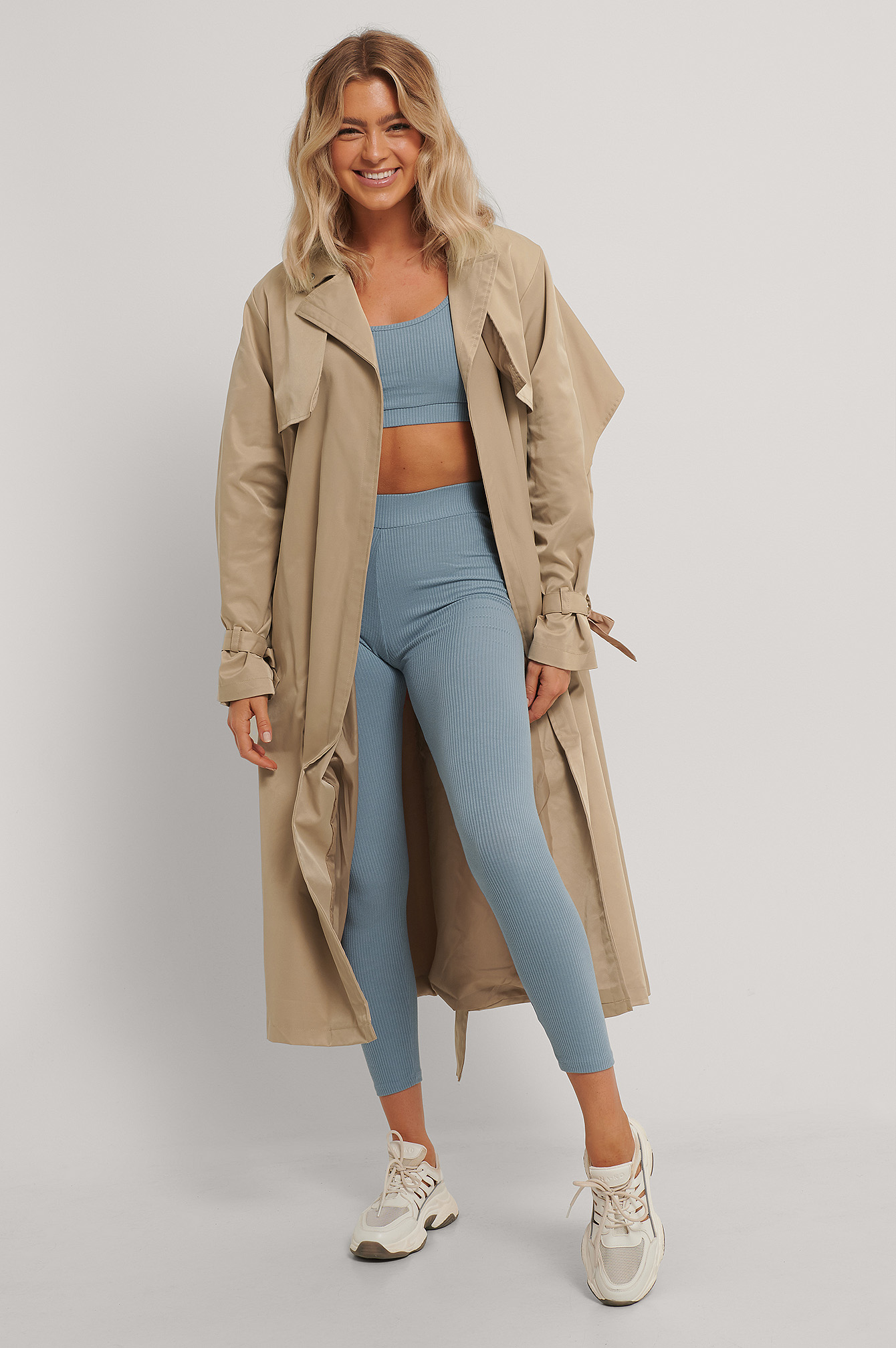 Faded Denim Collants Côtelés Doux Taille Haute