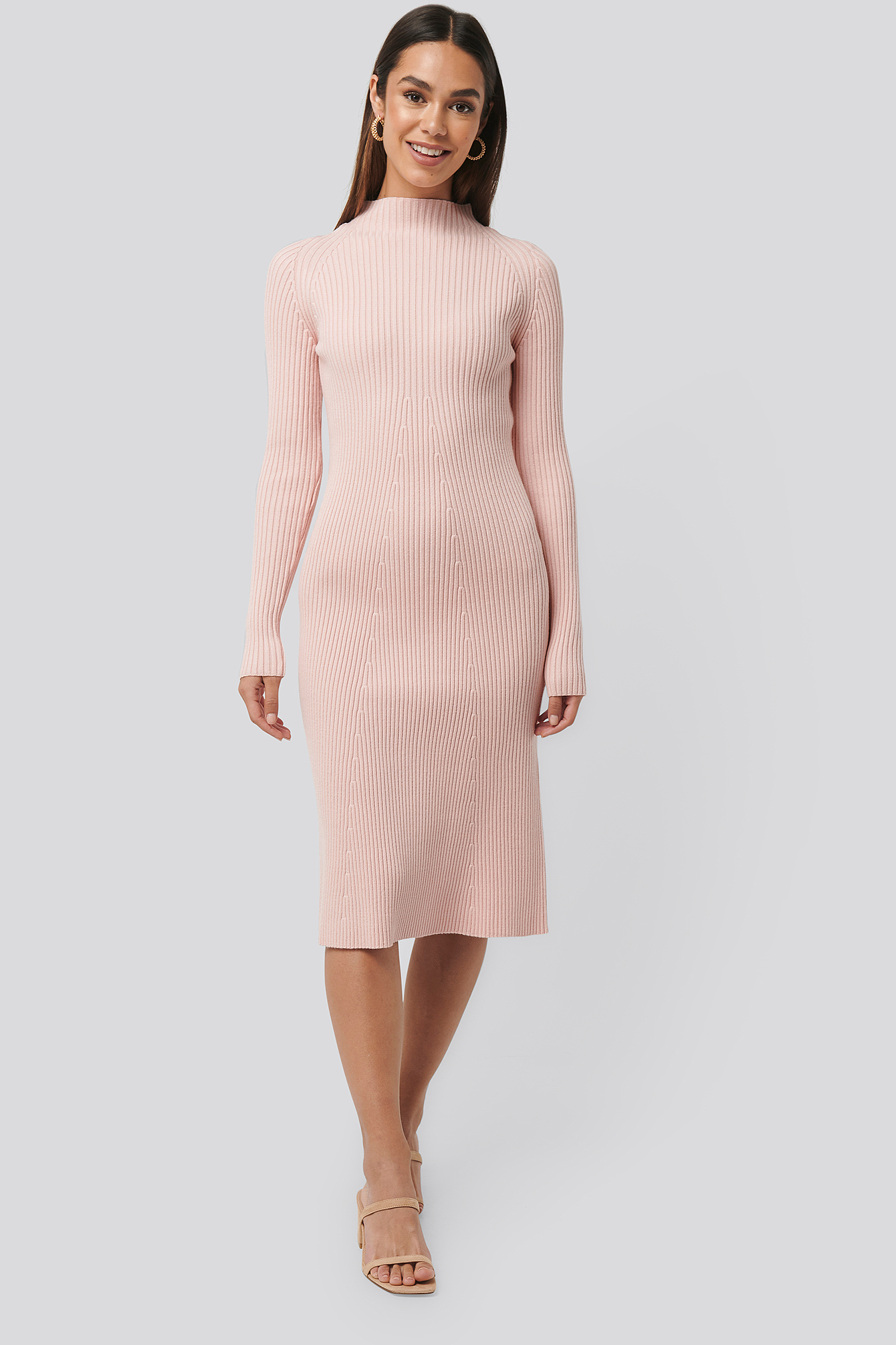 Light Pink Ribbed Knitted Polo Dress