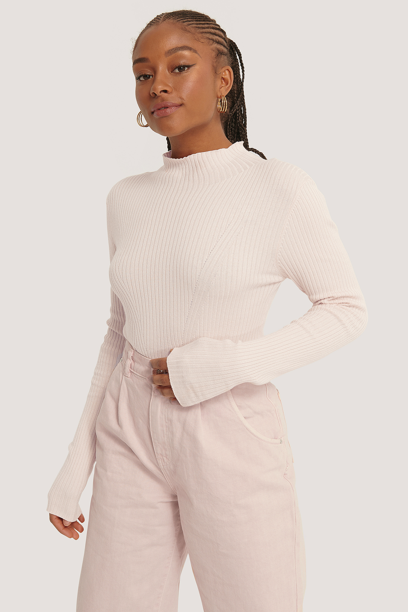 Light Pink NA-KD Ribbed Polo Neck Sweater
