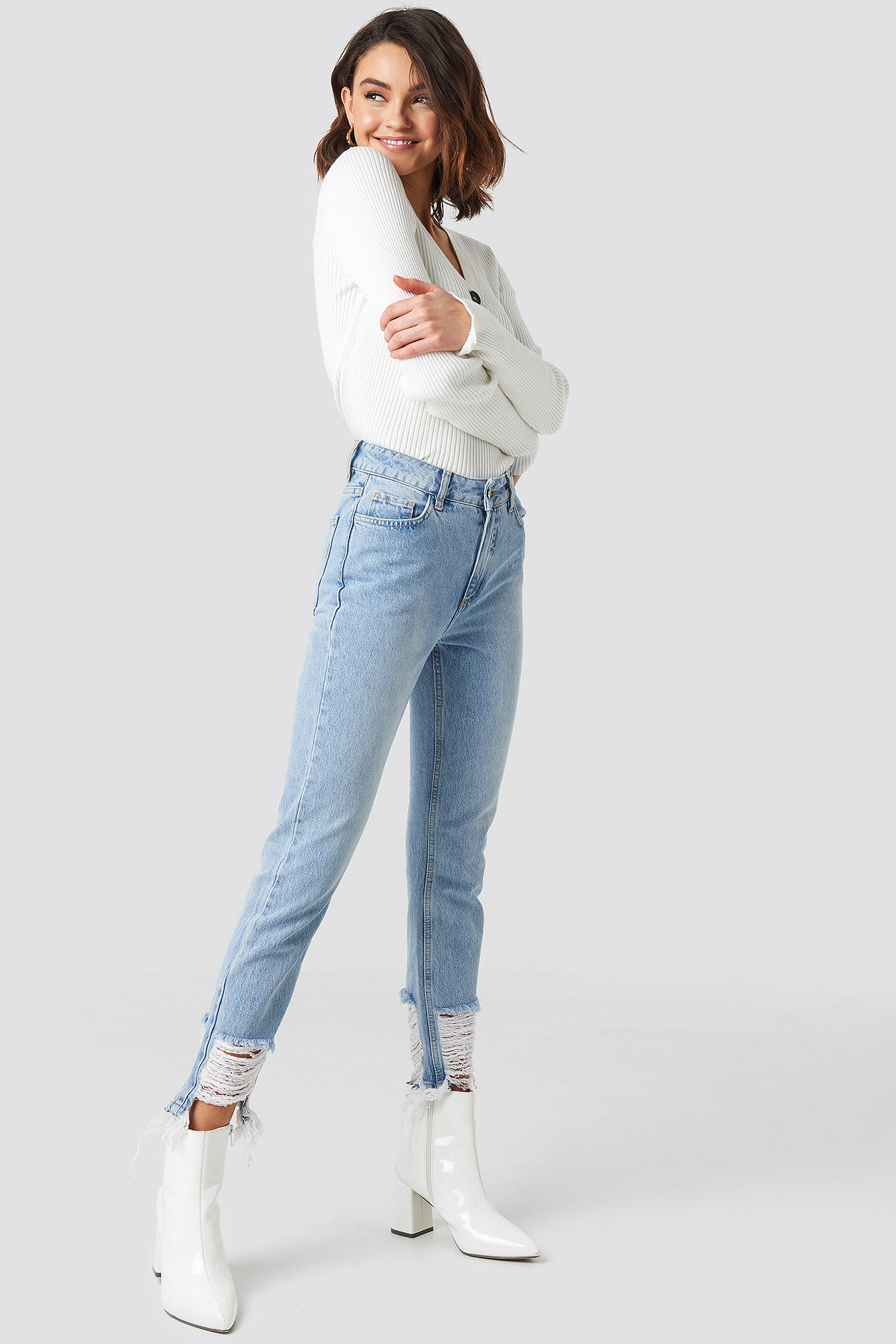 Light Blue Ripped Hem Jeans