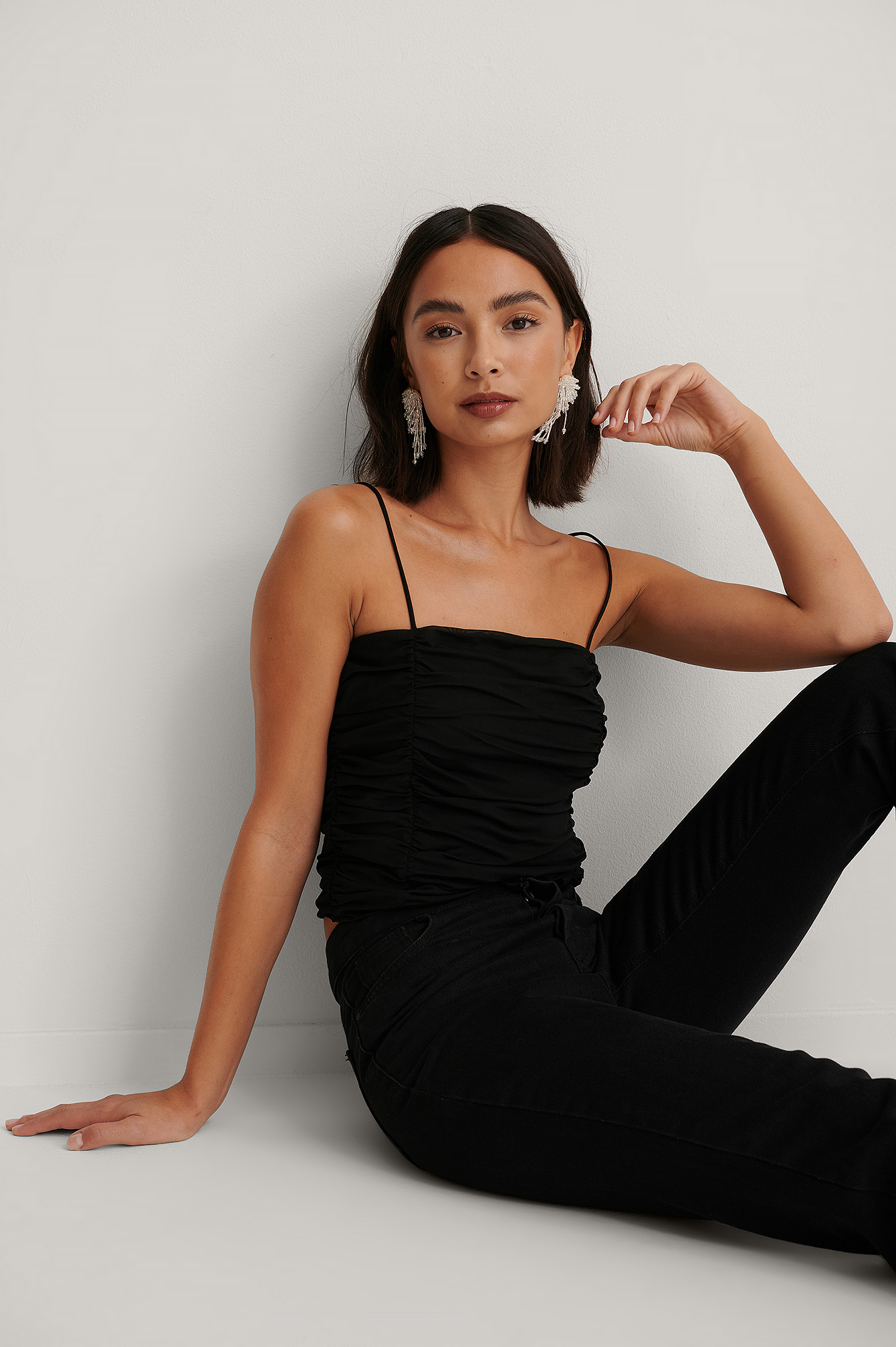 Black Haut En Maille Froncée