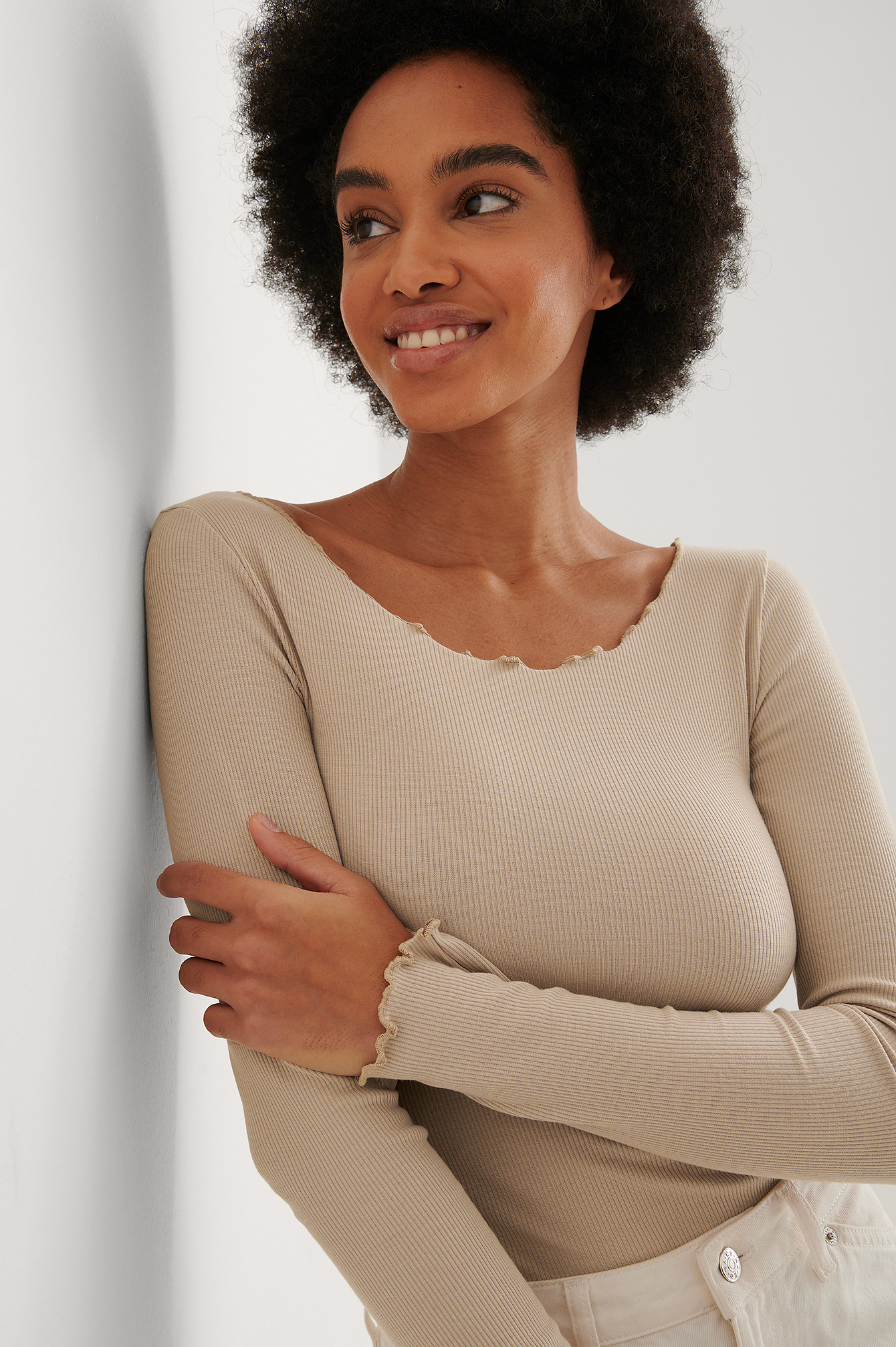 Beige Recyclé Haut À Col Rond Babylock