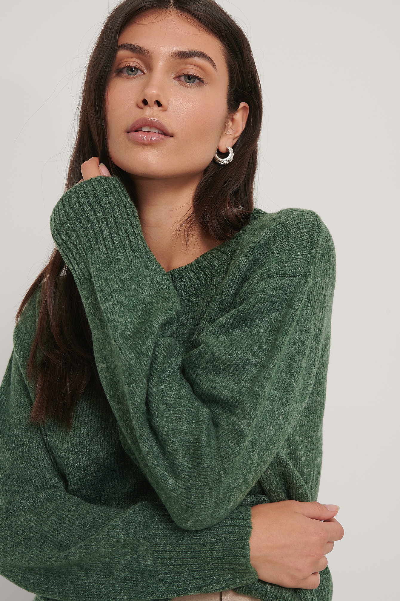 Dark Green Pull Tricoté Col Rond