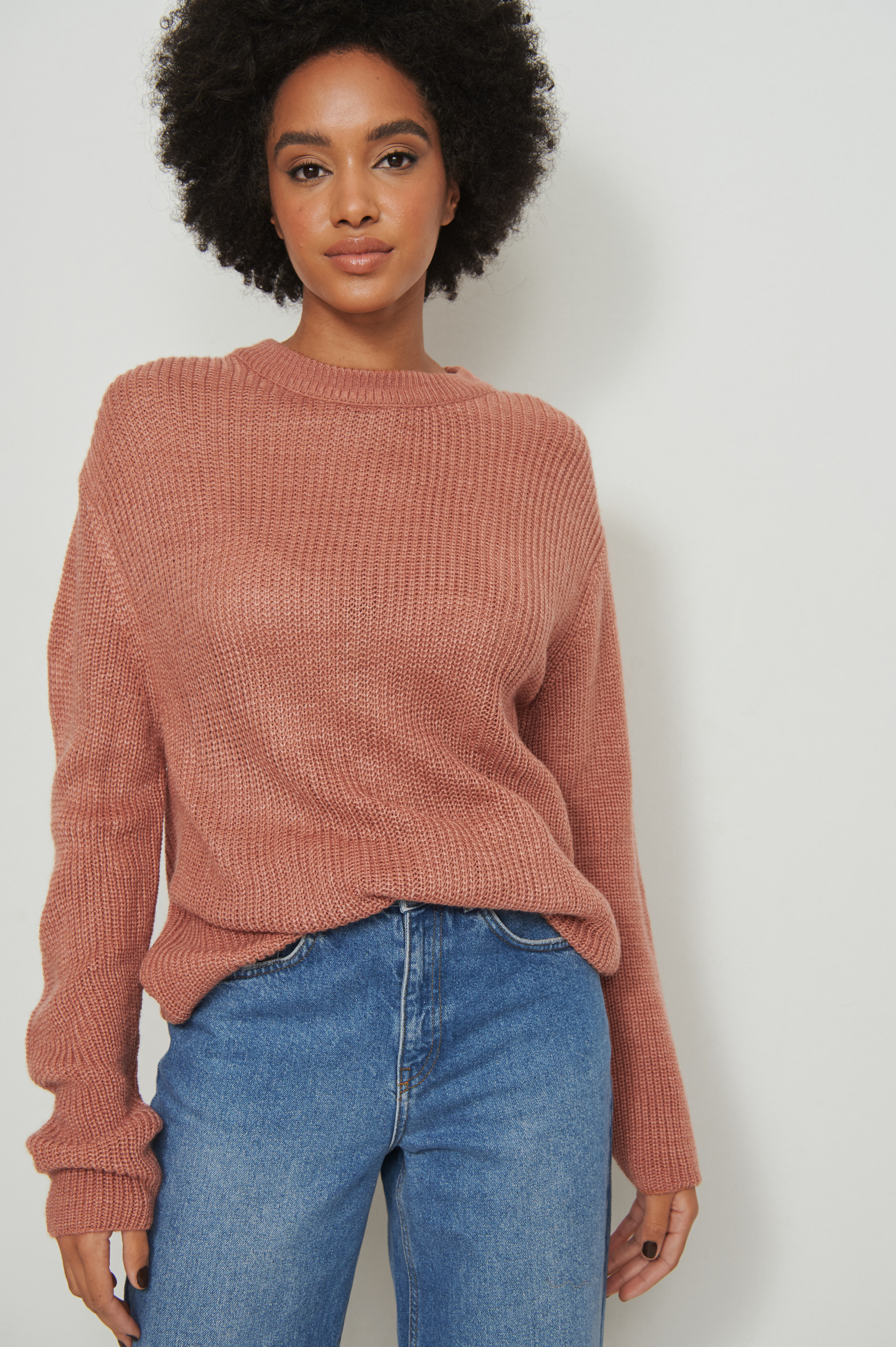 Dusty Dark Pink Pull tricoté col rond