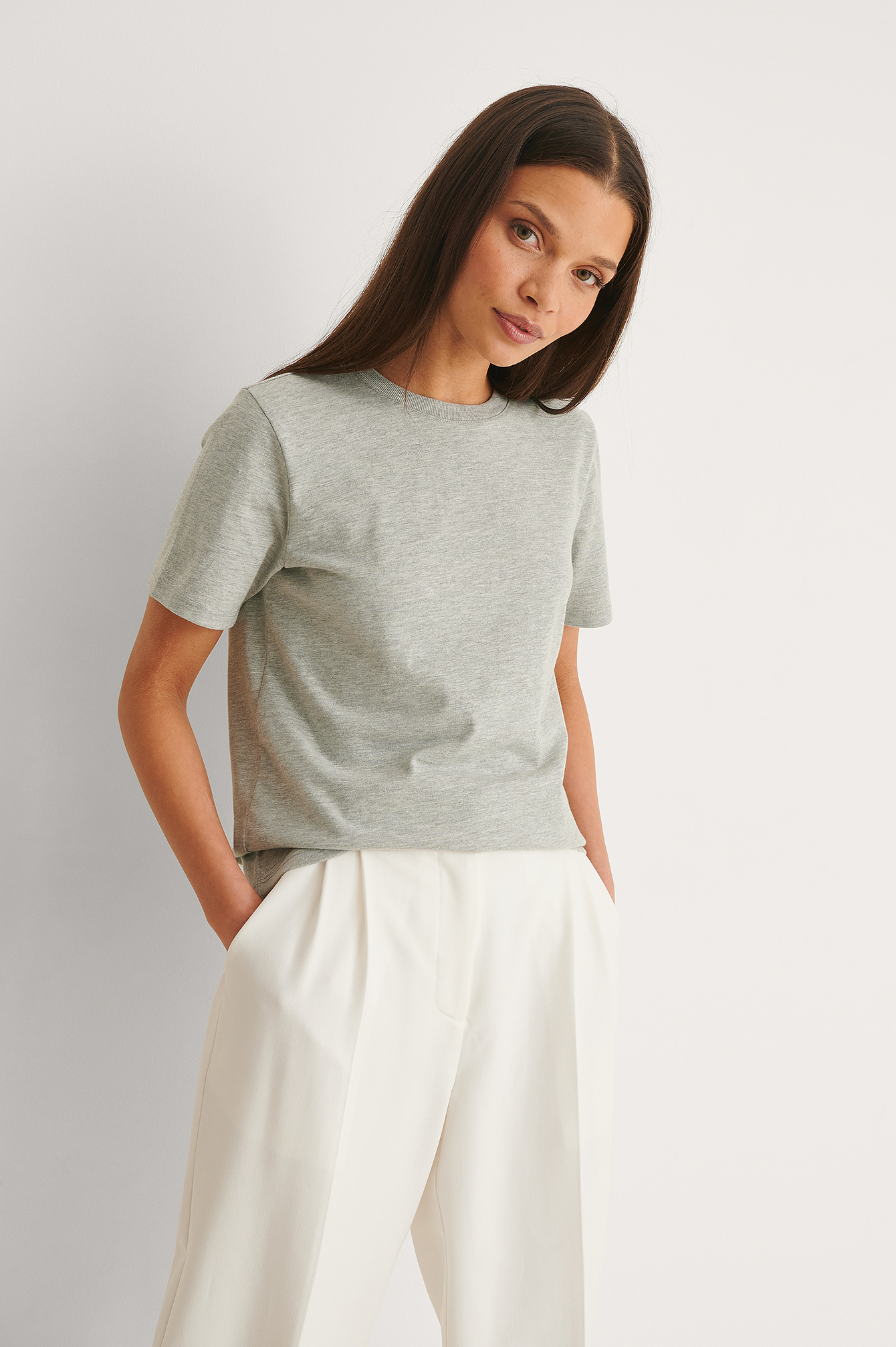 Grey Melange T-shirt à col rond en coton biologique