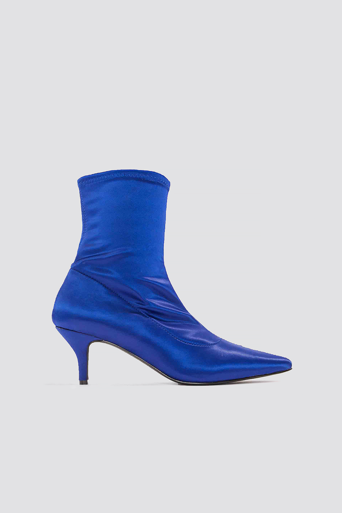 Satin Kitten Heel Sock Boots Bleu NAKD