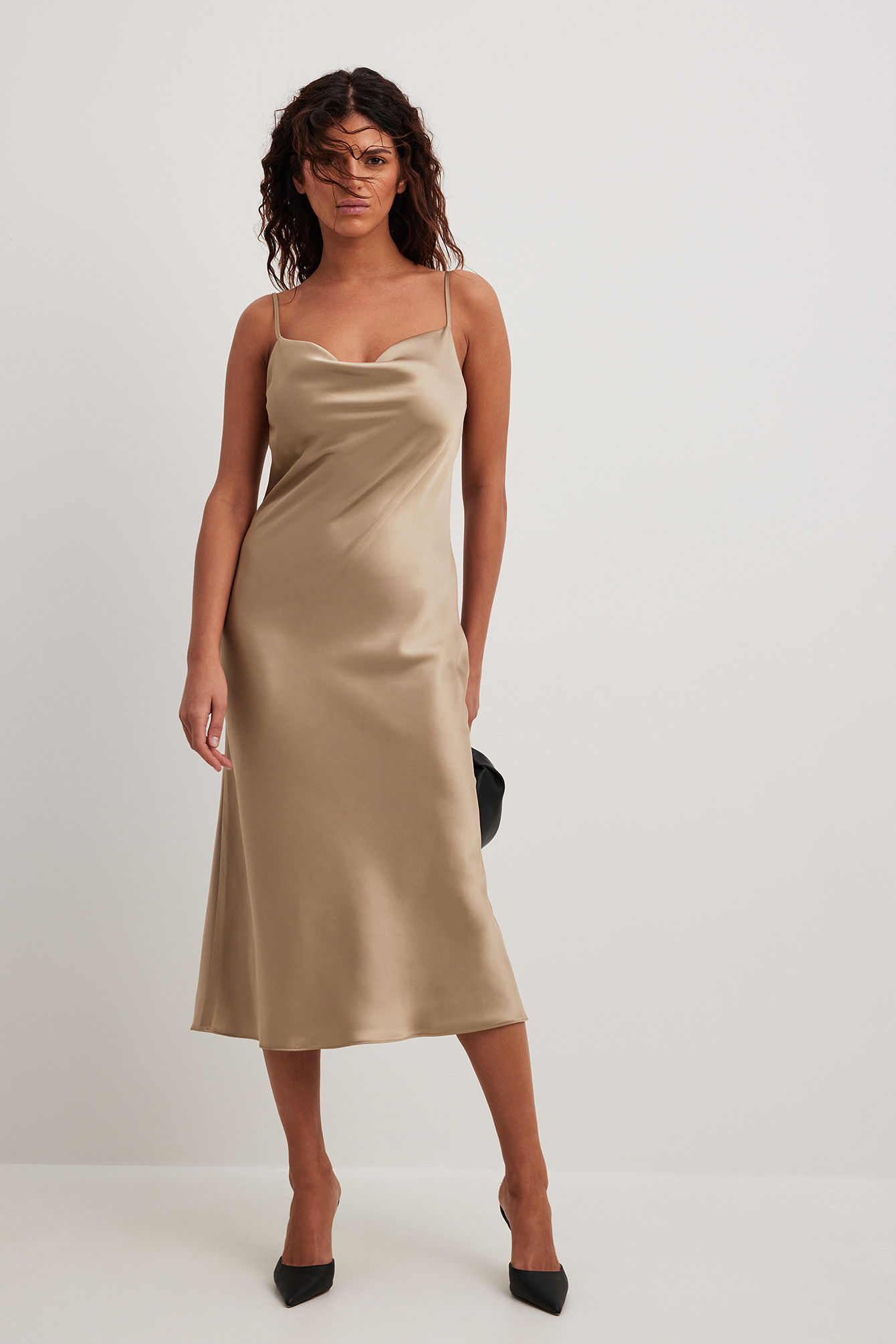 Satin Midi Dress Beige