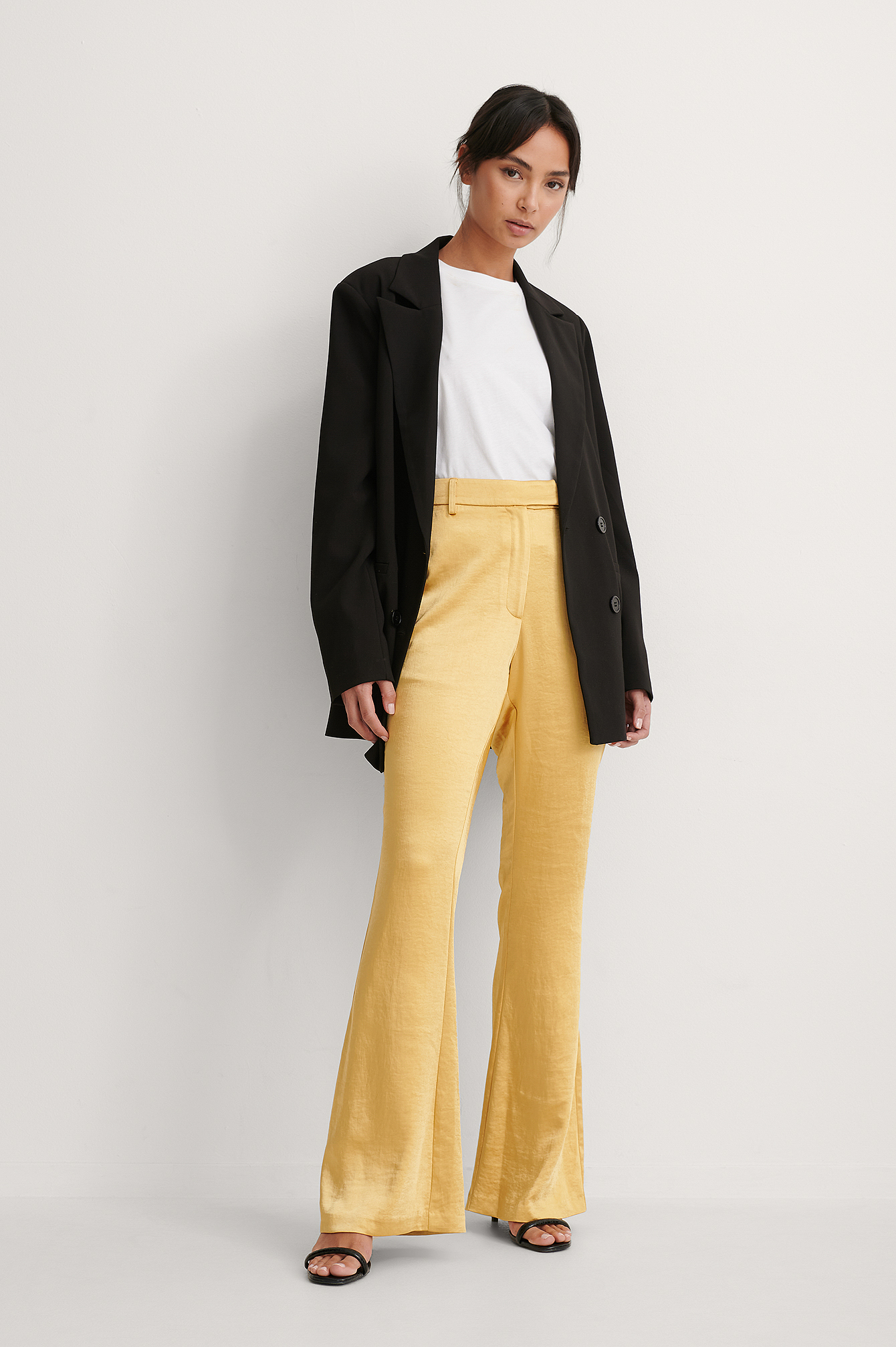 Gold Pantalon De Costume En Satin