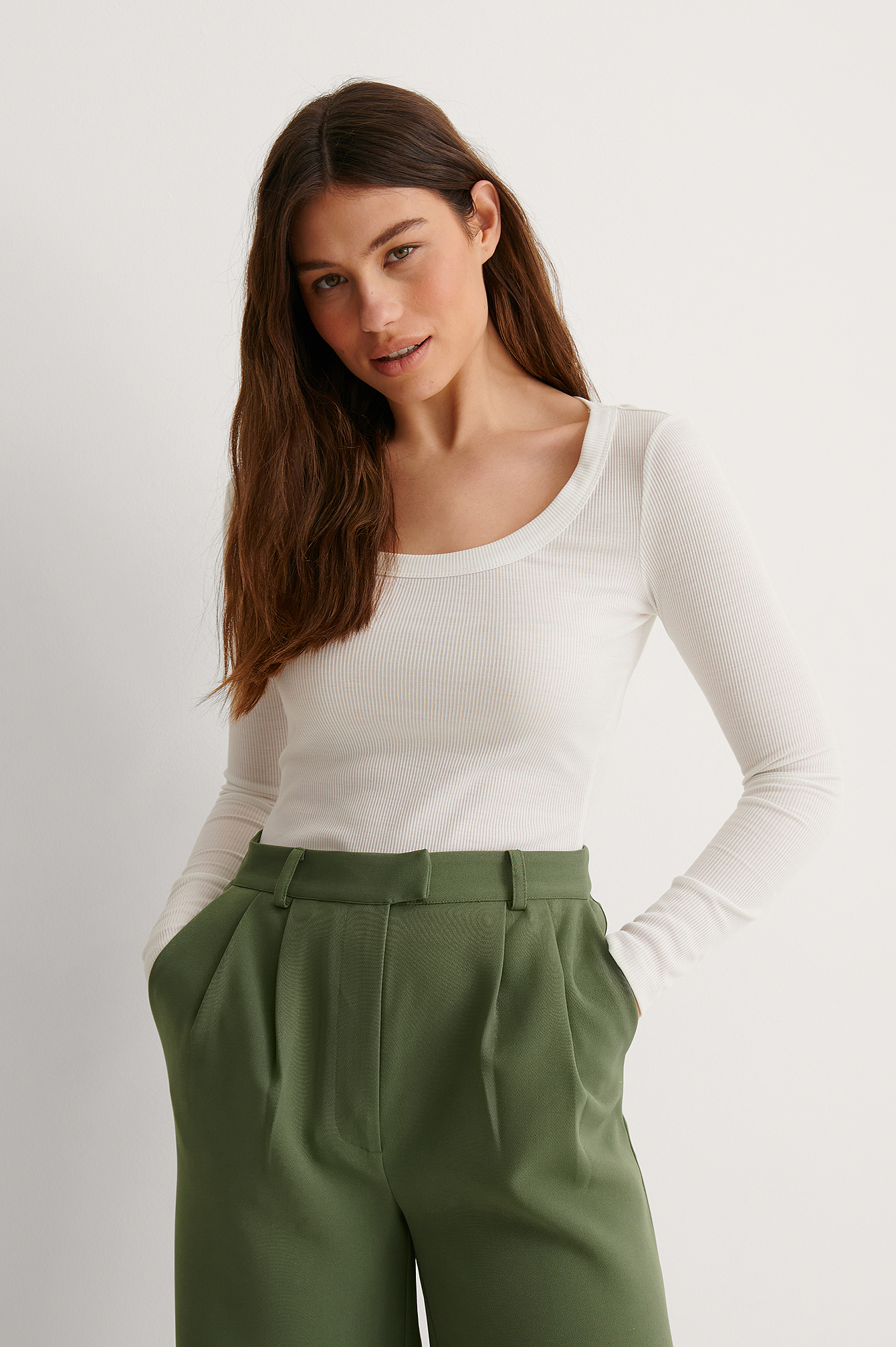 Offwhite Recyclé Haut À Encolure Dégagée Et Côtelé