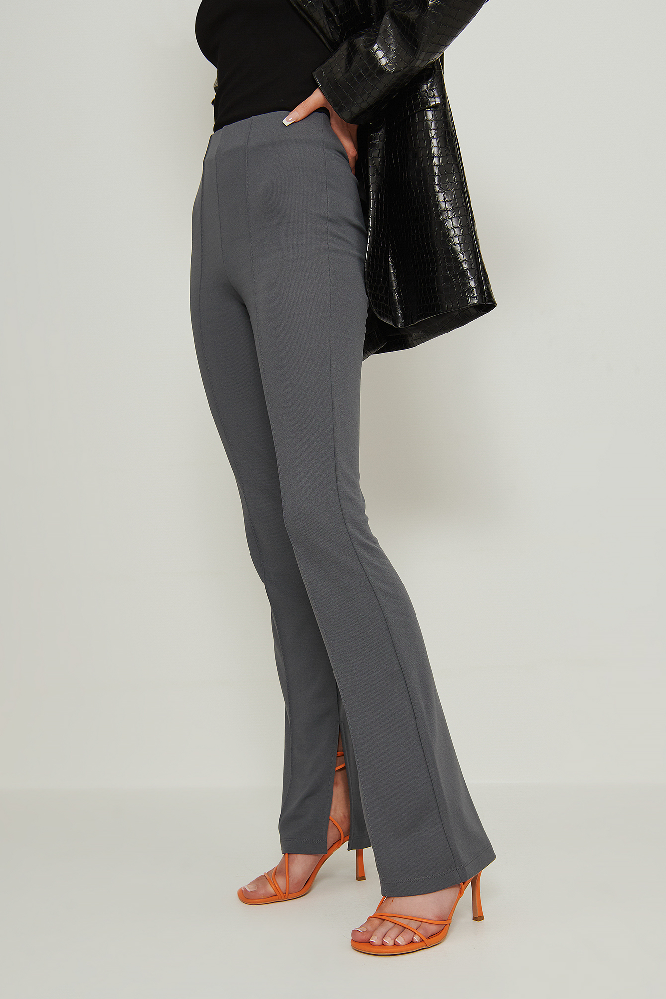 Dark Grey Pantalon à fentes avec coutures