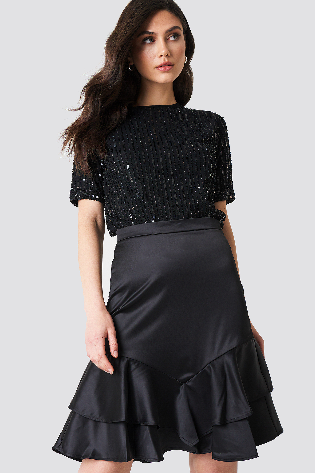 Black NA-KD Party Shiny Frill Skirt