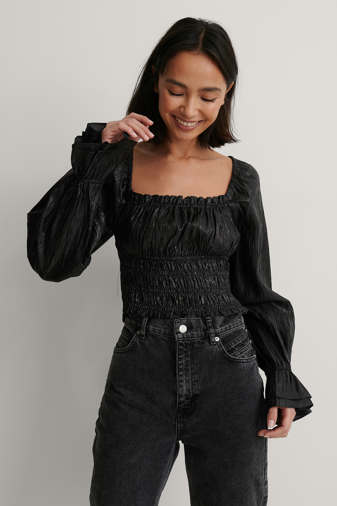 Black Chemisier Structuré À Manches Longues