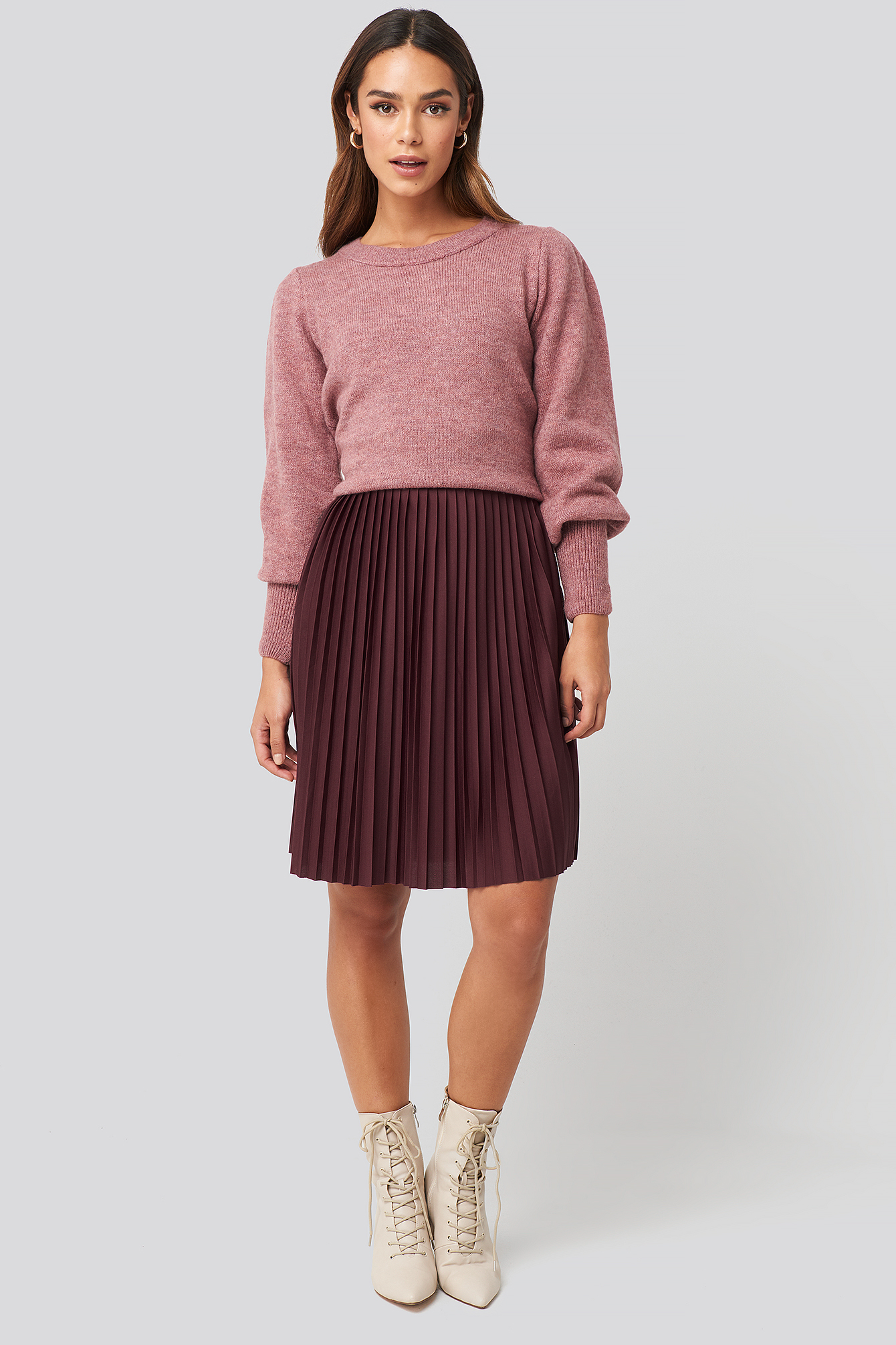 Burgundy NA-KD Short Pleated Skirt