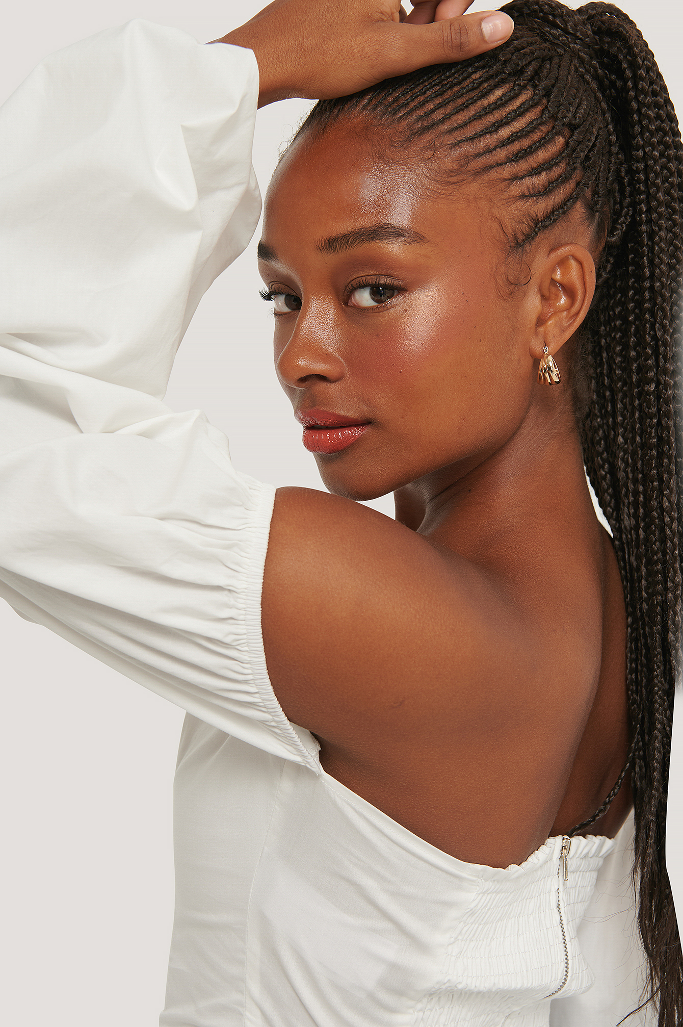 White Haut Smocké À Épaules Dénudées