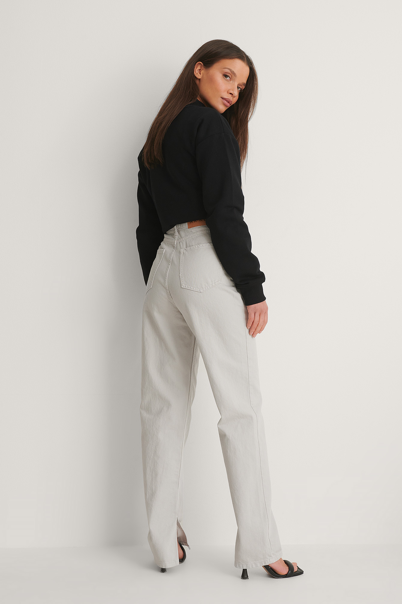 Light Grey Biologiques Jean Fendu Sur Le Côté