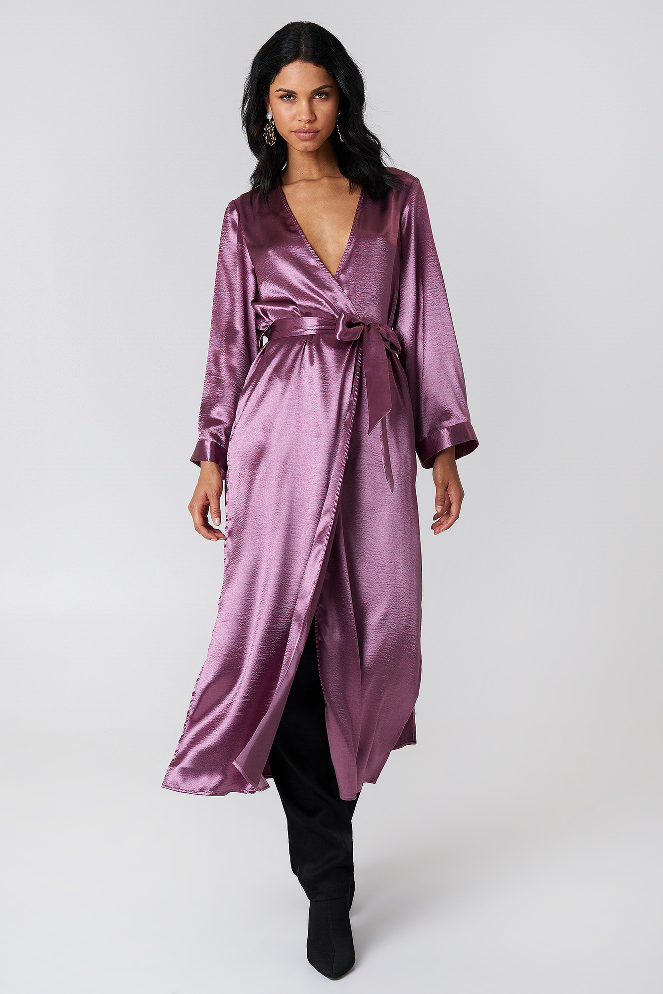 Purple NA-KD Party Side Slit Satin Coat