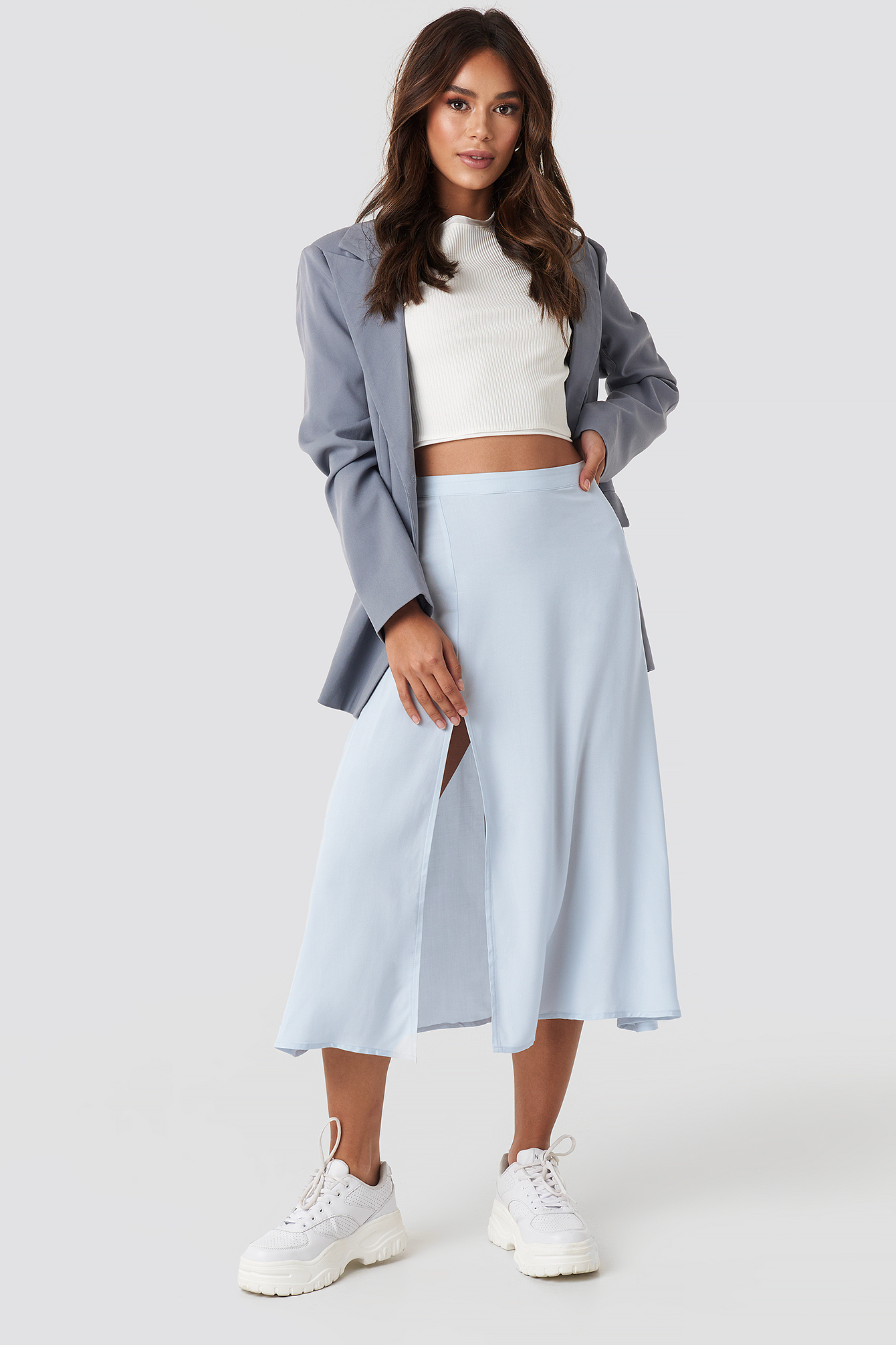 Pale Blue NA-KD Side Split Midi Skirt