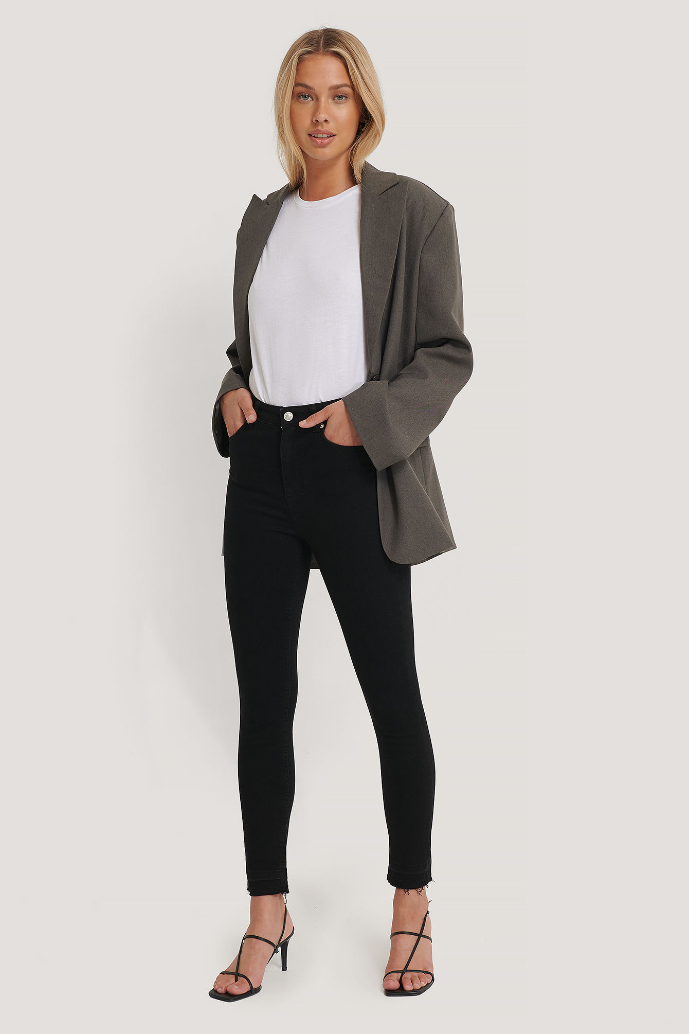 Black Skinny High Waist Open Hem Jeans