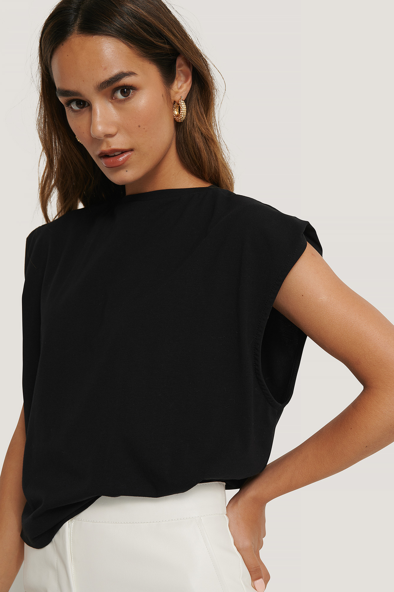 Black Biologique Haut En Jersey À Détails Sur Les Manches