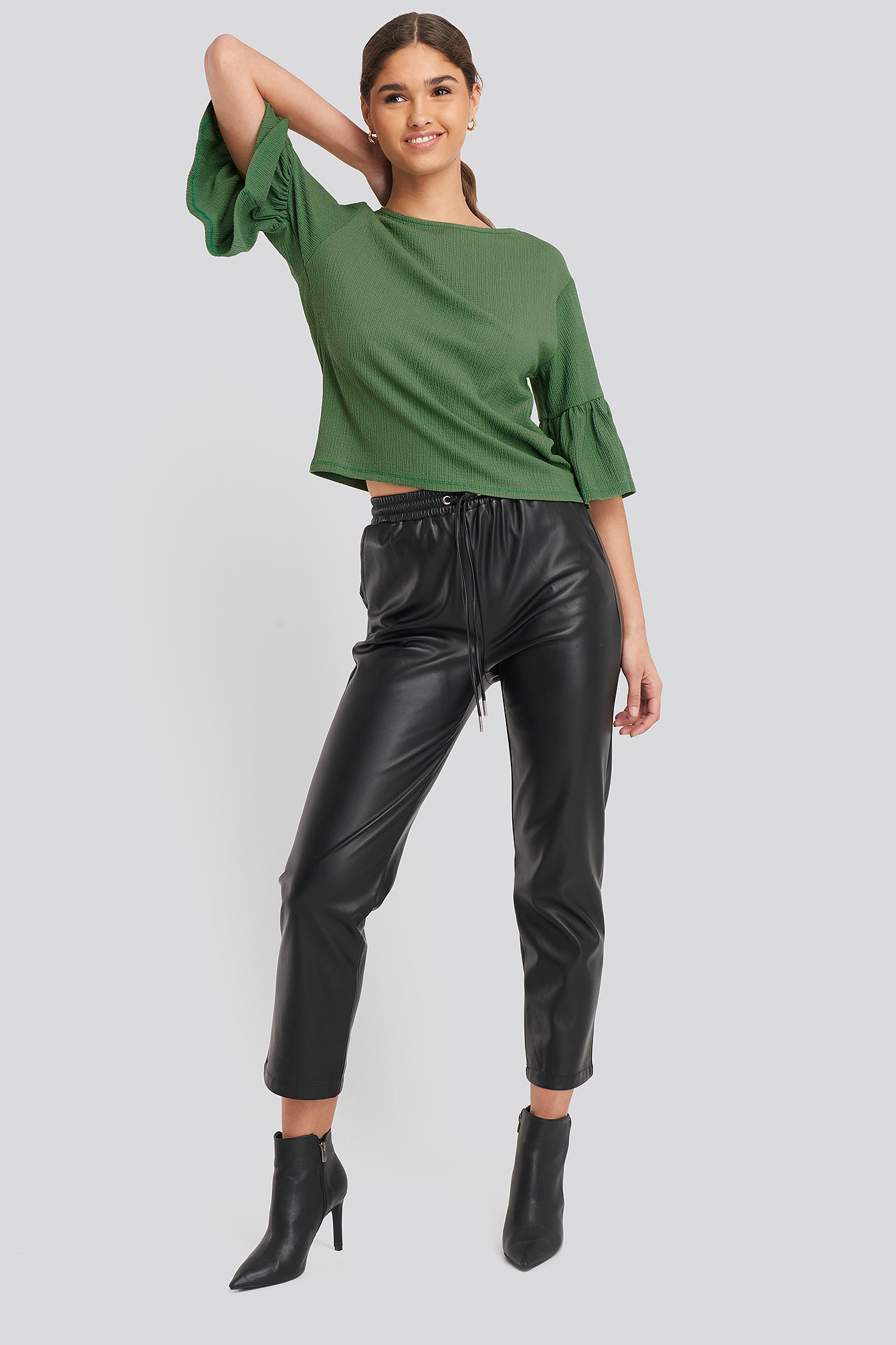 Green 3/4 Frill Sleeve Top