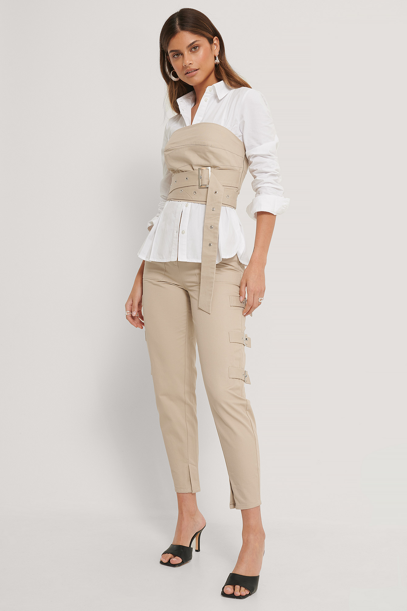 Beige Pantalon Cargo À Détails