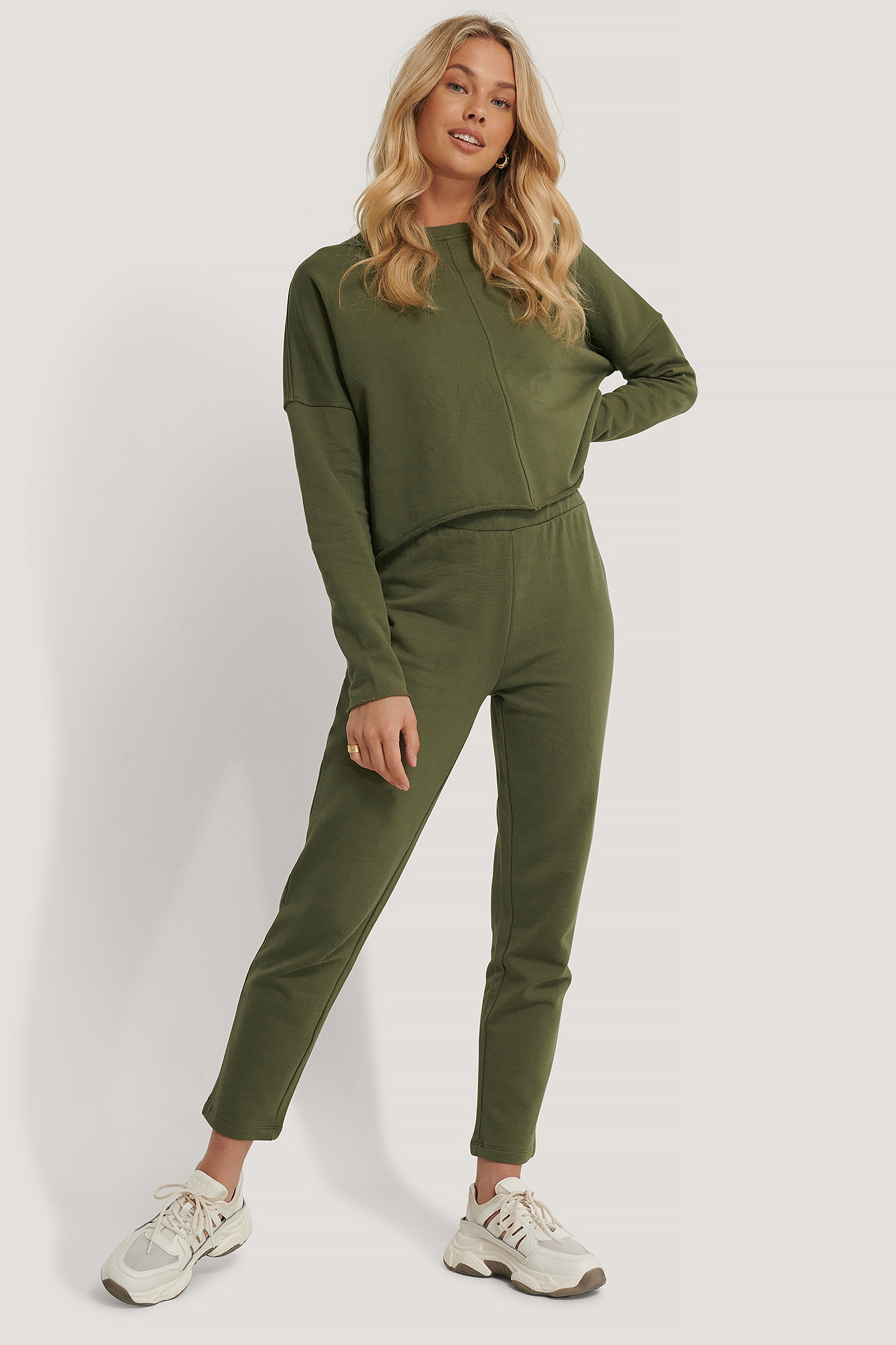 Khaki Biologiques Pantalon De Jogging Droit Basique