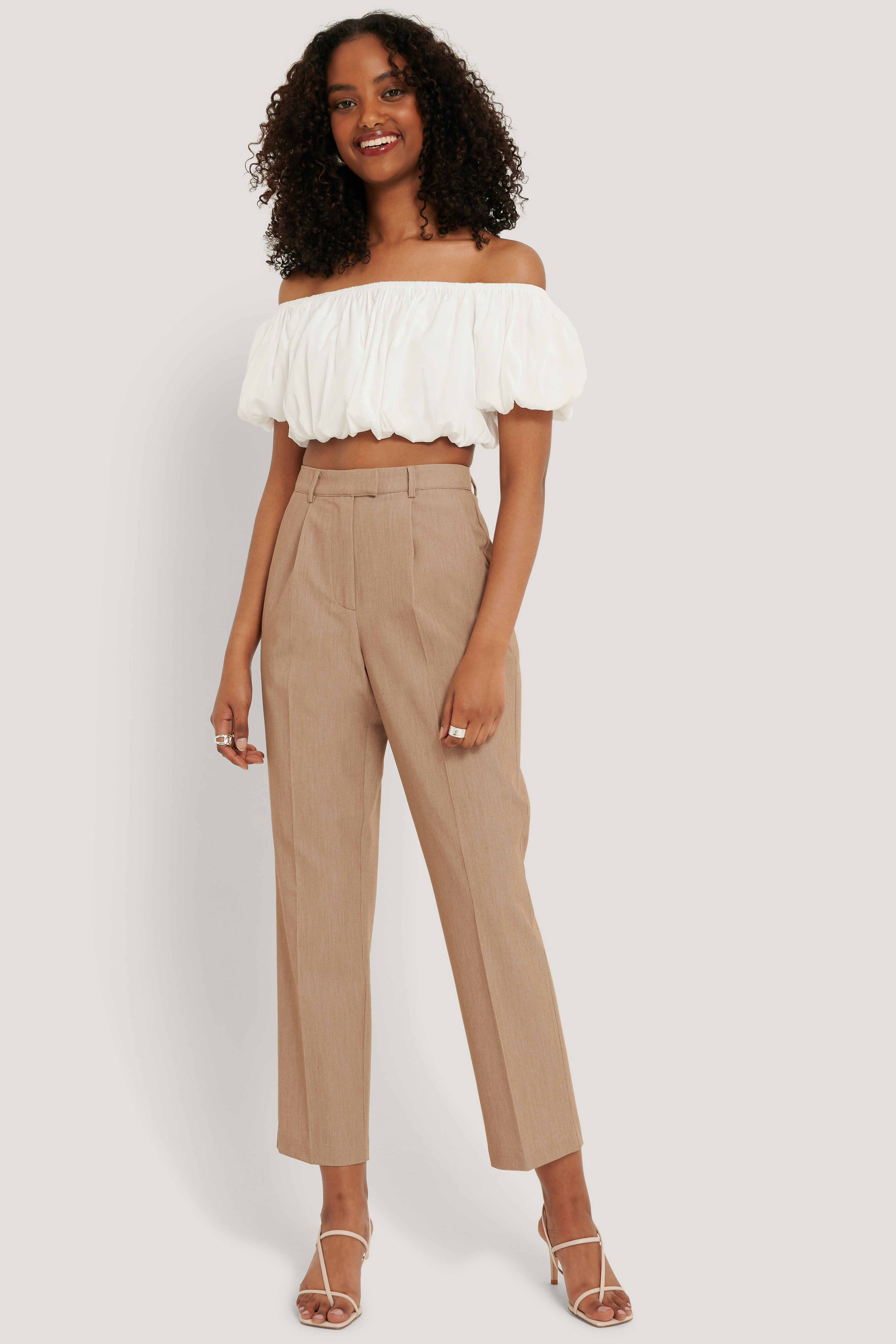 Beige Melange Straight Fit Suit Pants