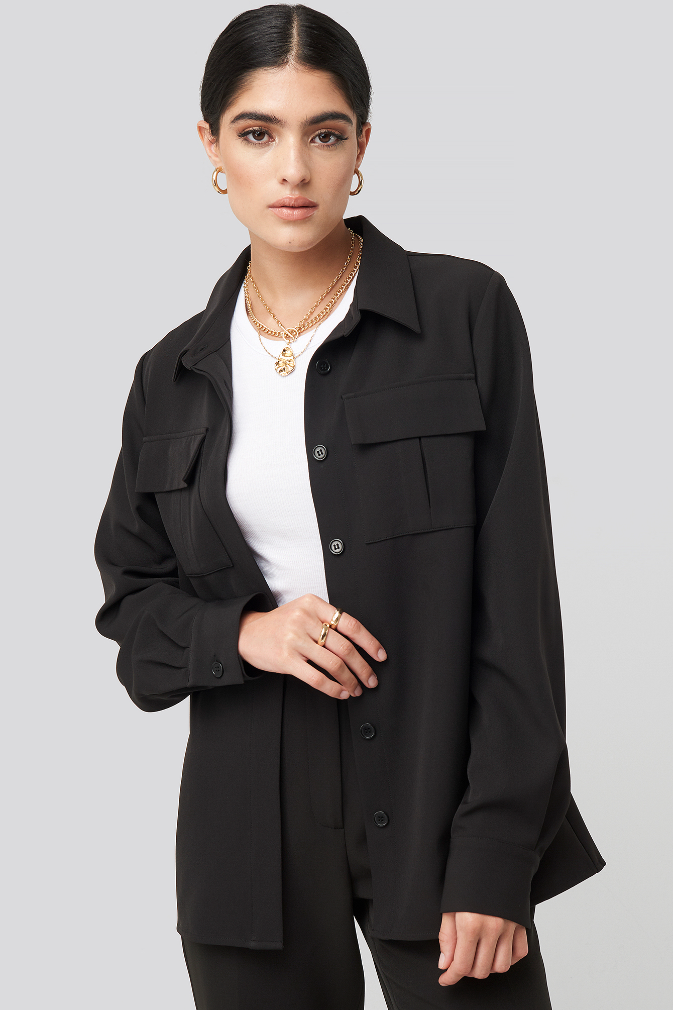 Black NA-KD Classic Straight Fitted Overshirt